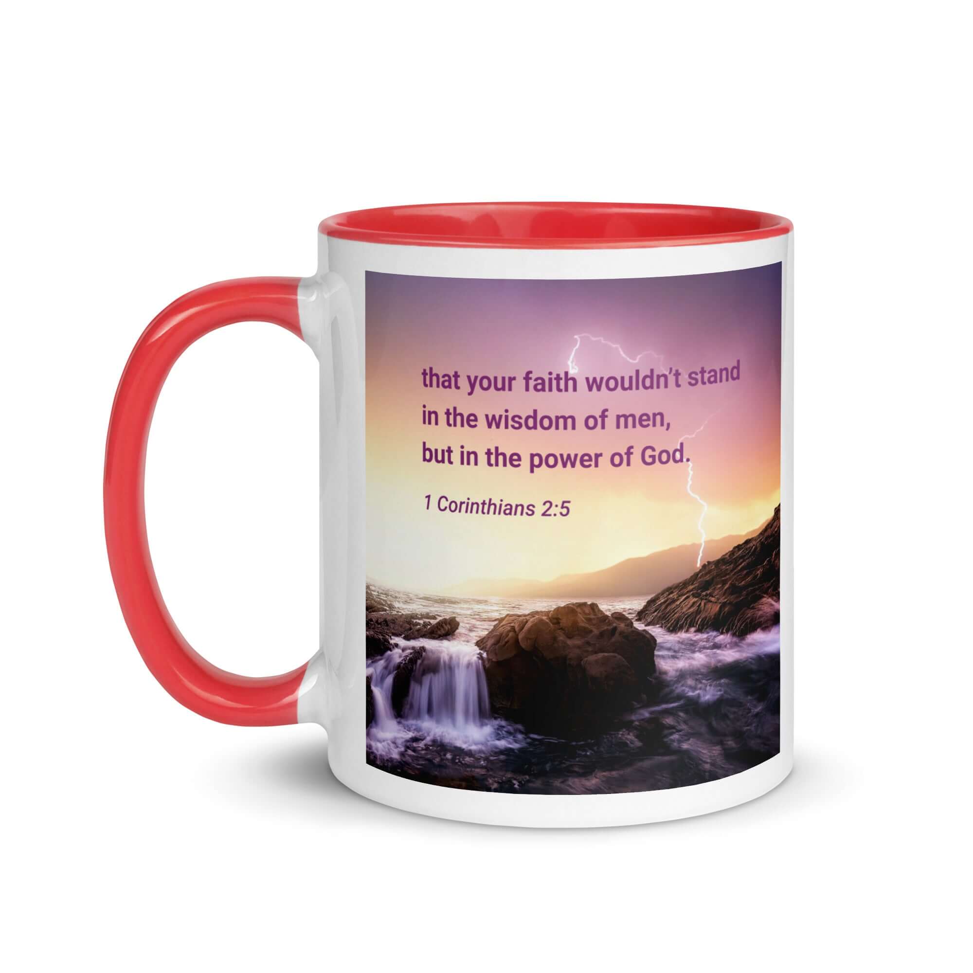 1 Corinthians 2:5 Bible Verse, power of God White Ceramic Mug with Color Inside