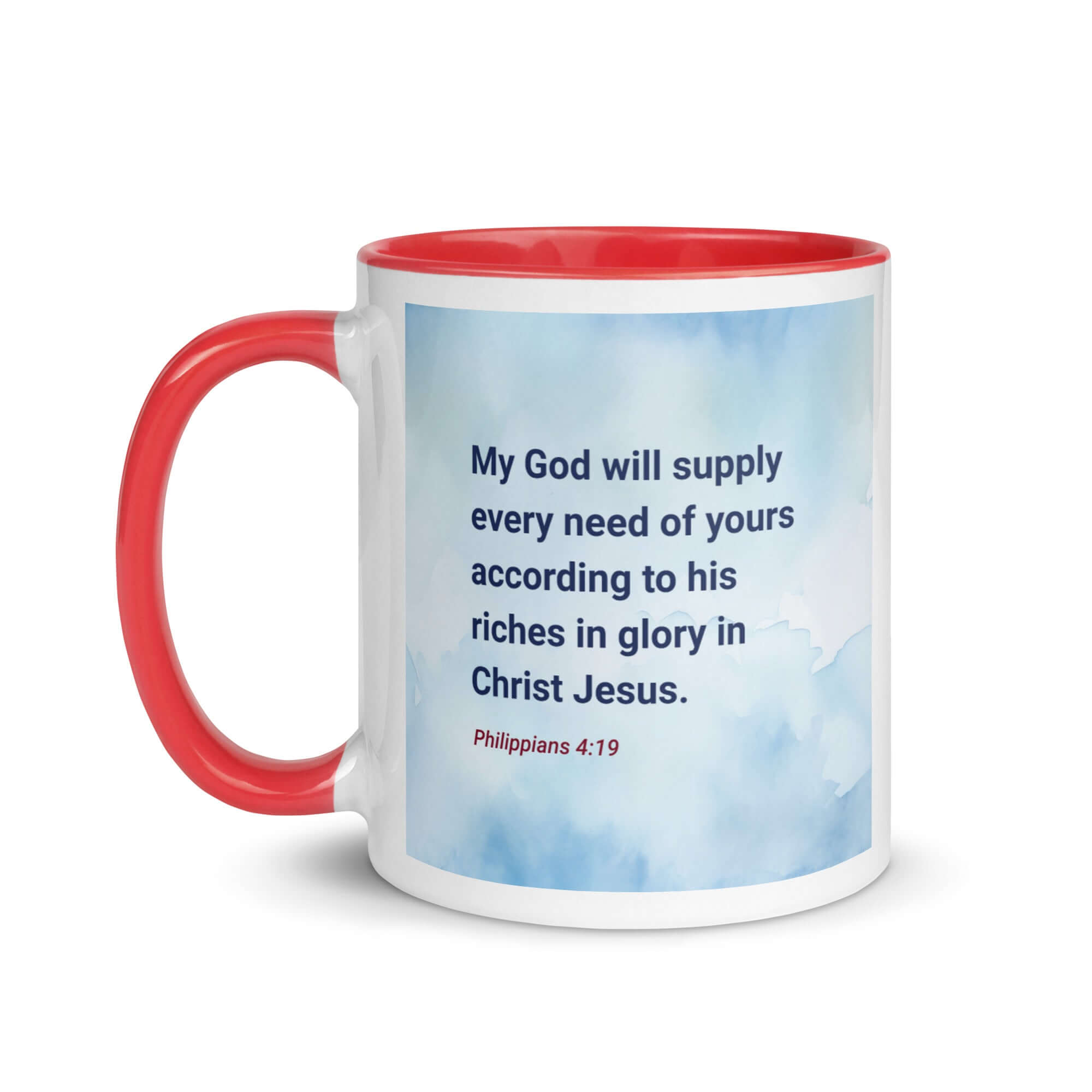 Philippians 4:19 Bible Verse, God will supply White Ceramic Mug with Color Inside