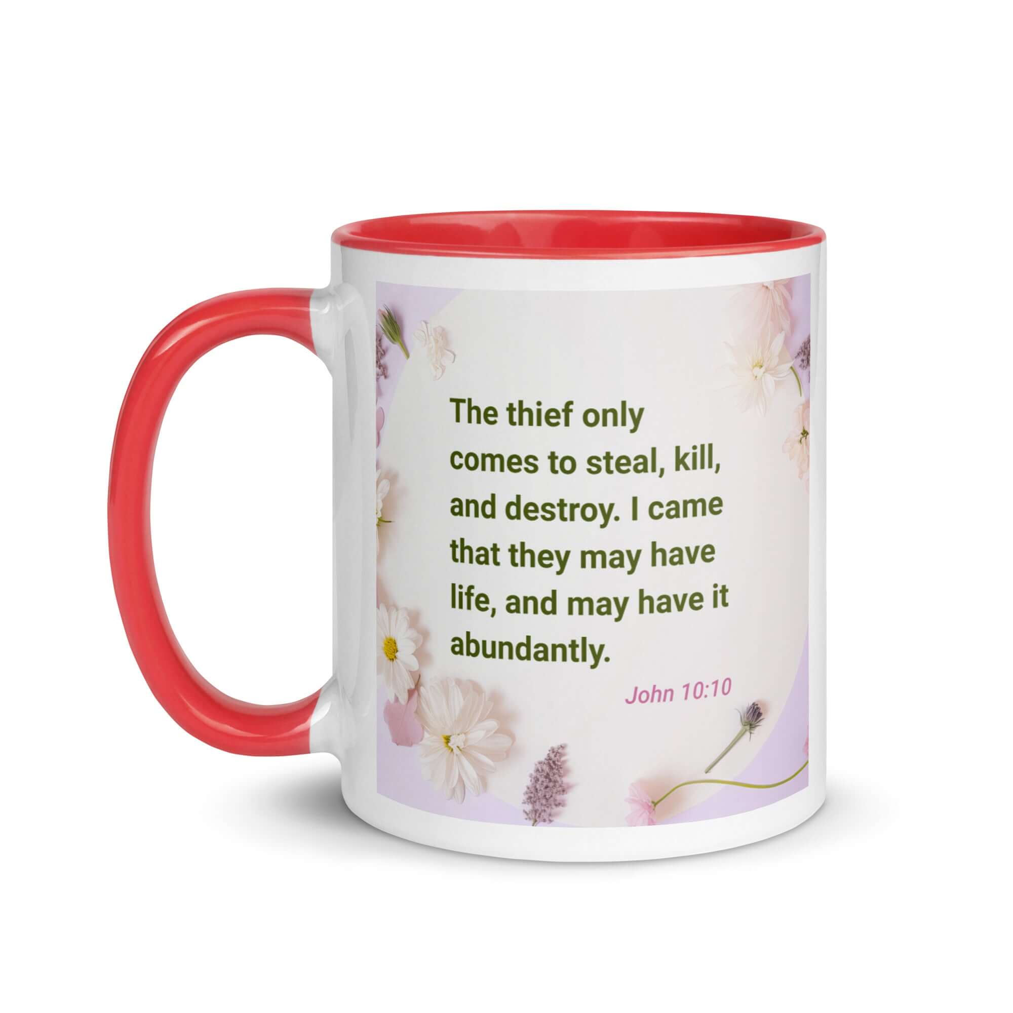 John 10:10 Bible Verse, Abundant Life White Ceramic Mug with Color Inside