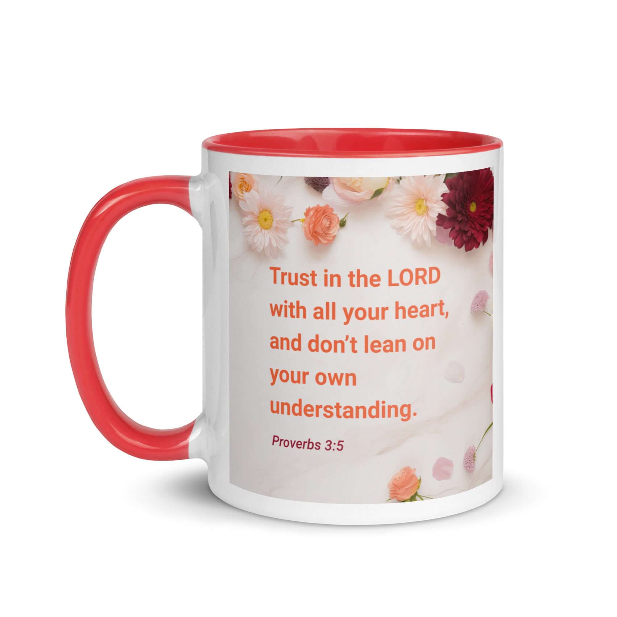 Proverbs 3:5 Bible Verse, Trust in the LORD White Ceramic Mug with Color Inside