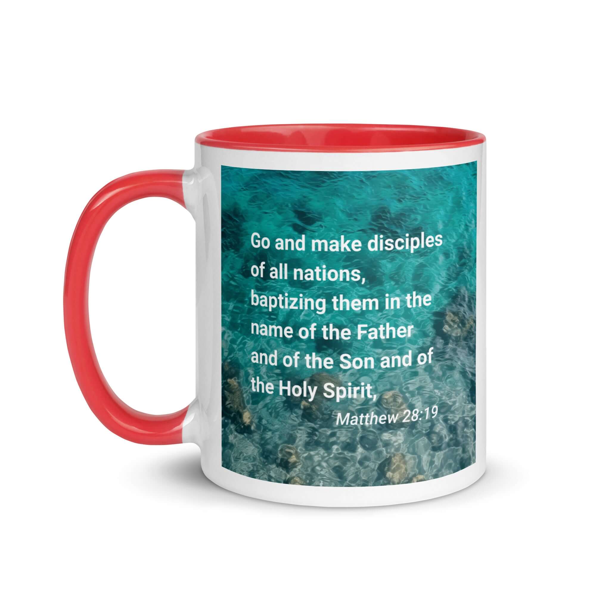 Matthew 28:19 Bible Verse, Make Disciples White Ceramic Mug with Color Inside