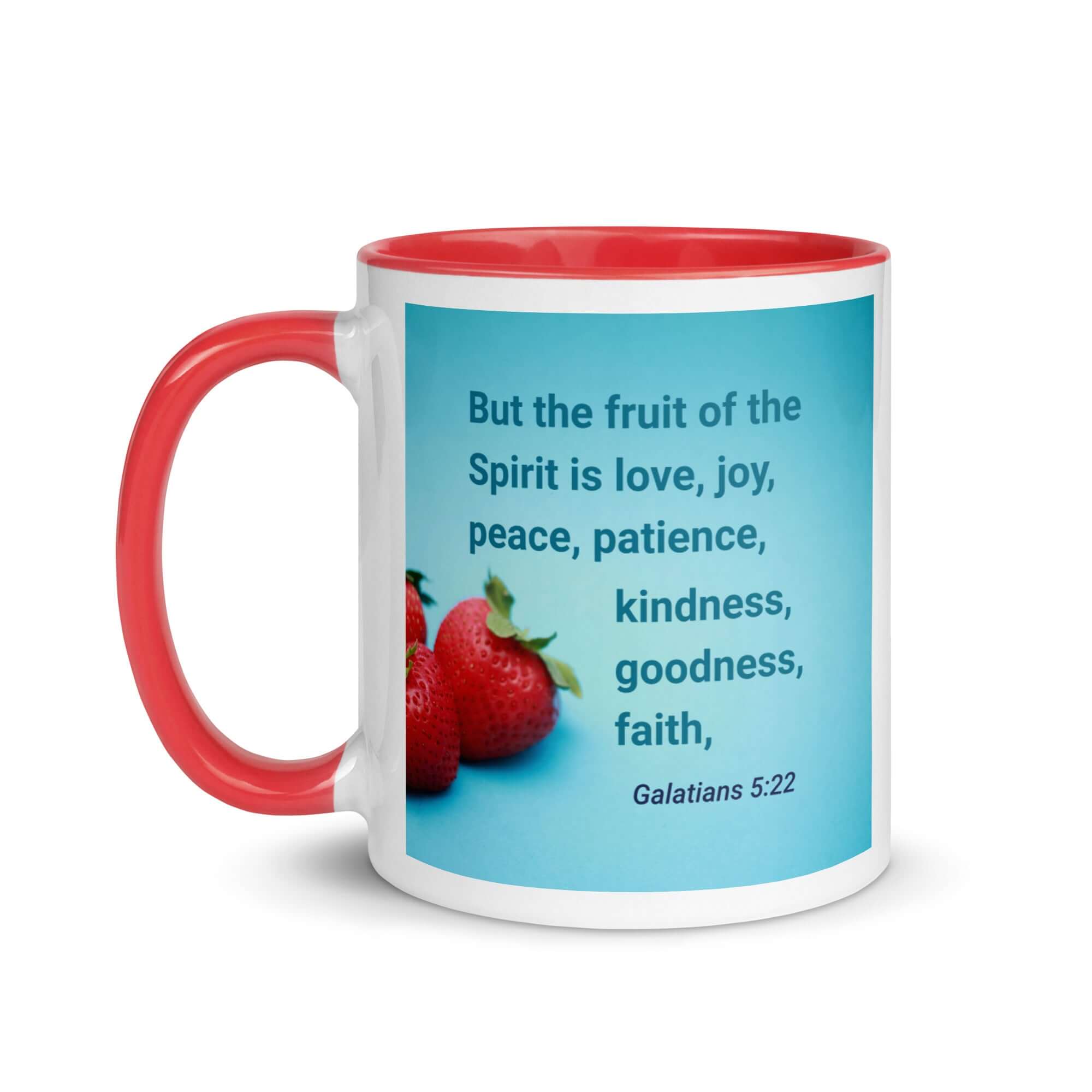 Galatians 5:22 Bible Verse, fruit of the Spirit White Ceramic Mug with Color Inside