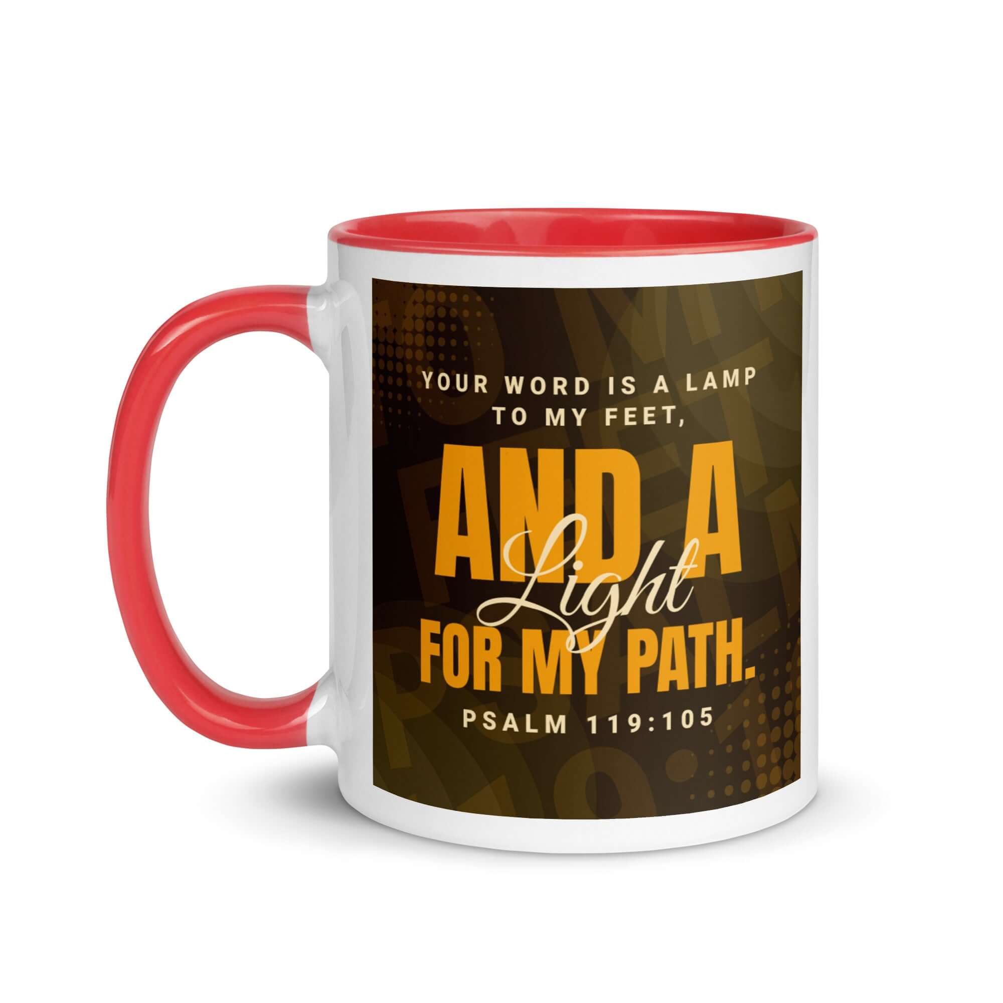 Psalm 119:105 Bible Verse, lamp to my feet White Ceramic Mug with Color Inside