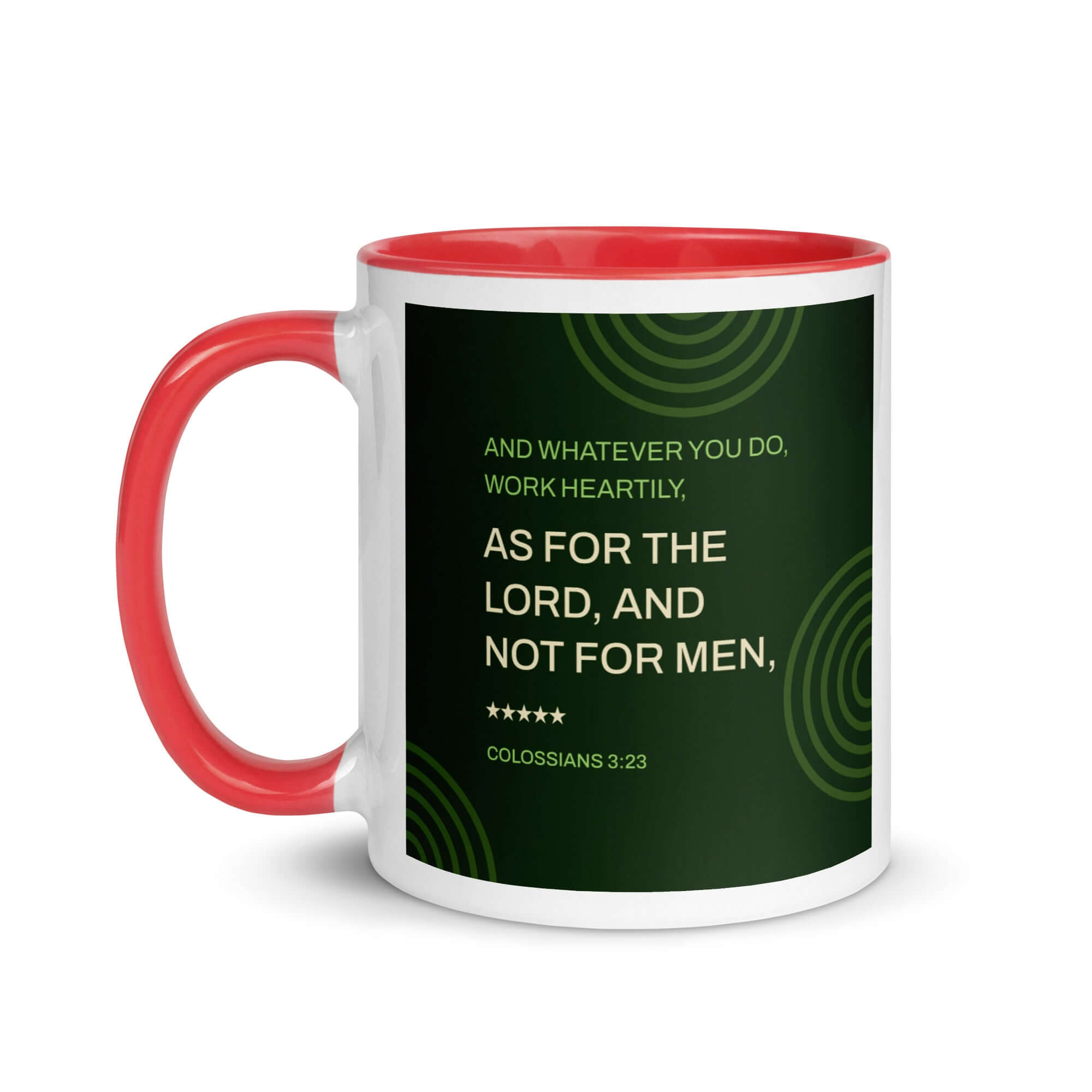 Colossians 3:23 Bible Verse, not for men White Ceramic Mug with Color Inside