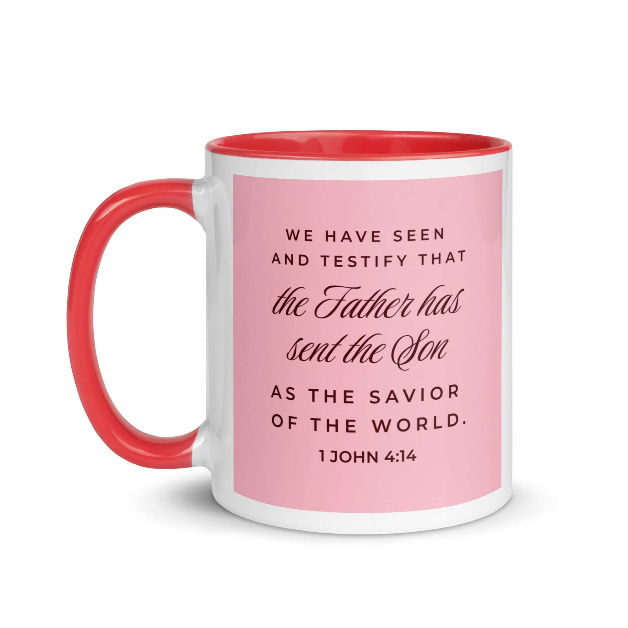 1 John 4:14 Bible Verse, We have seen White Ceramic Mug with Color Inside