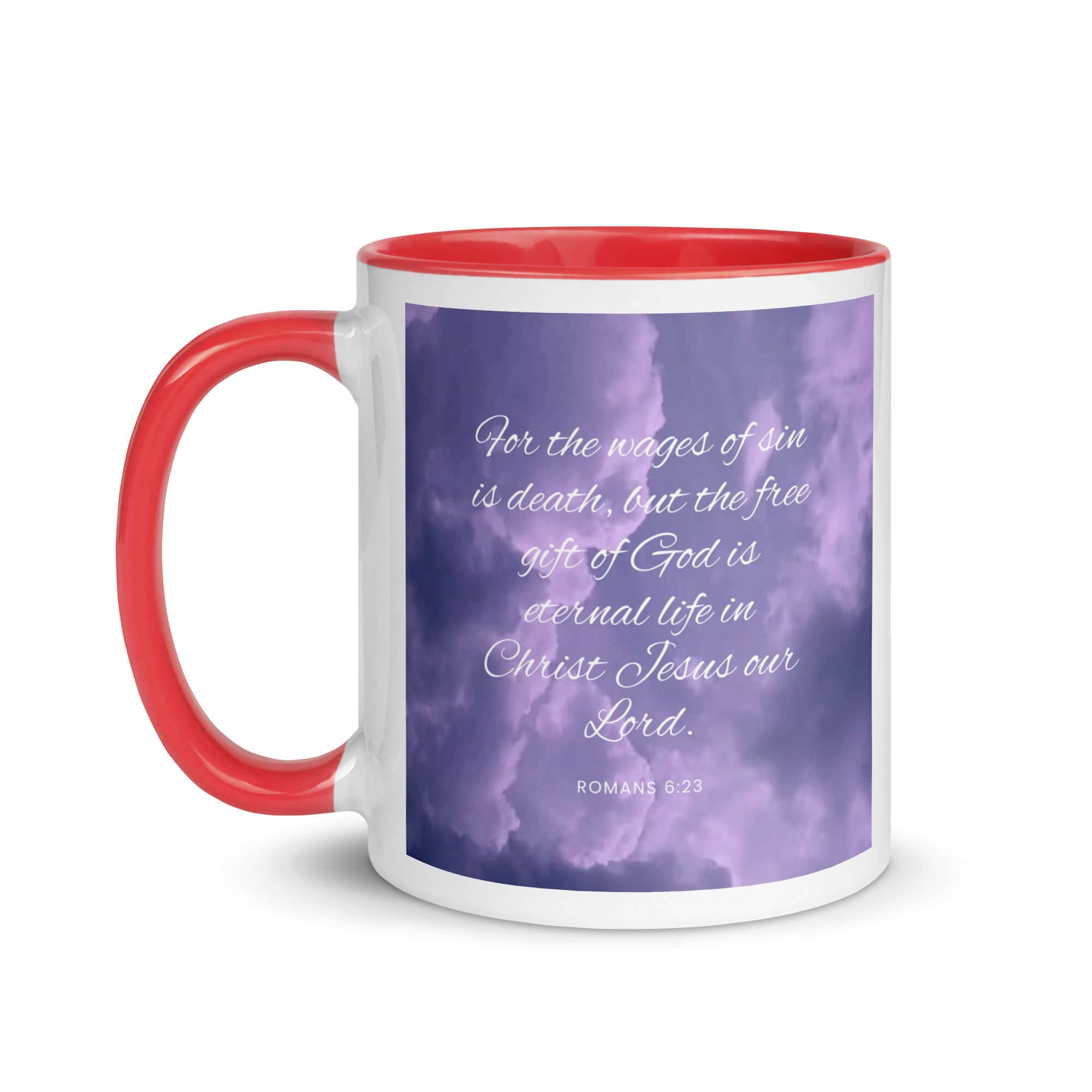 Romans 6:23 Bible Verse, free gift White Ceramic Mug with Color Inside
