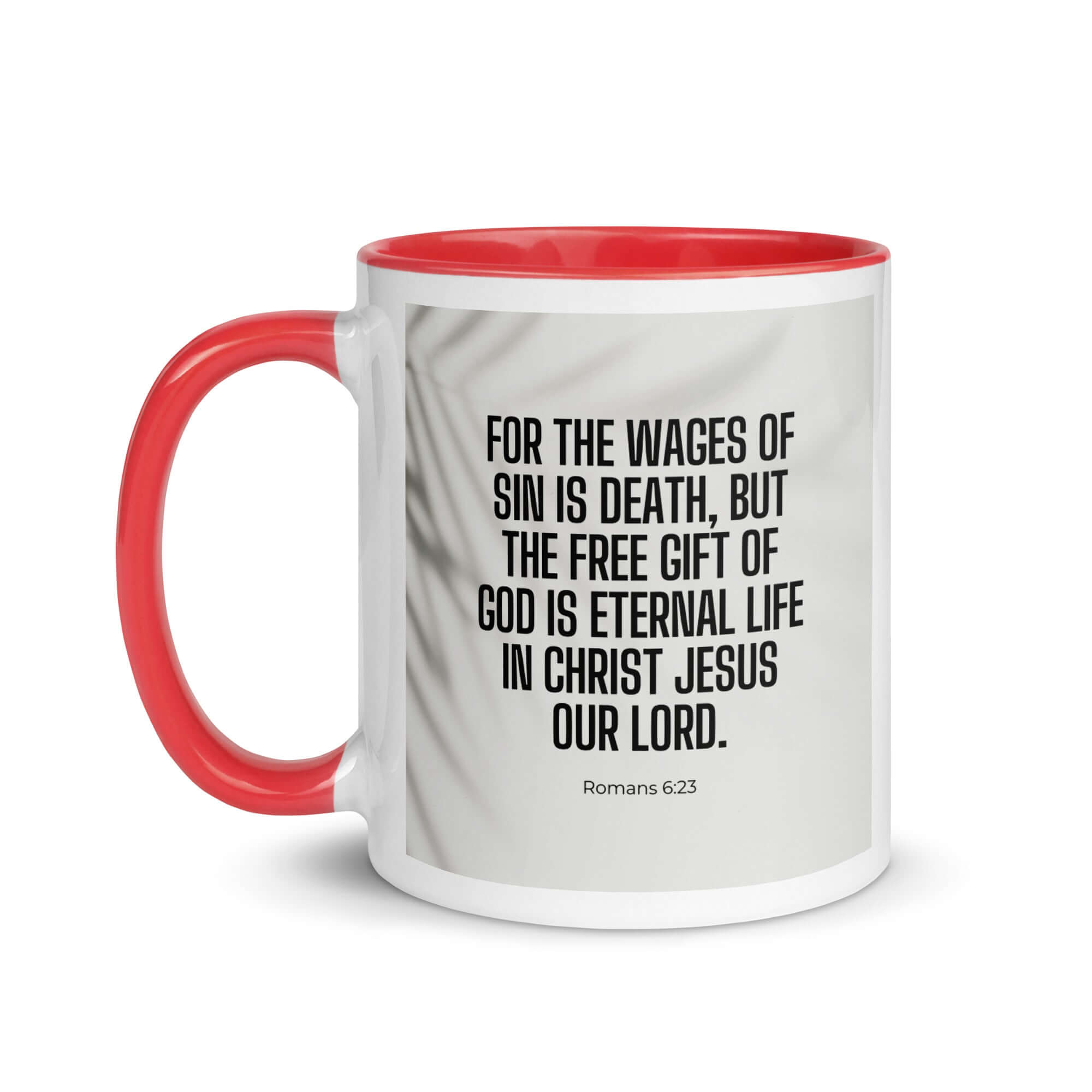 Romans 6:23 Bible Verse, eternal life White Ceramic Mug with Color Inside