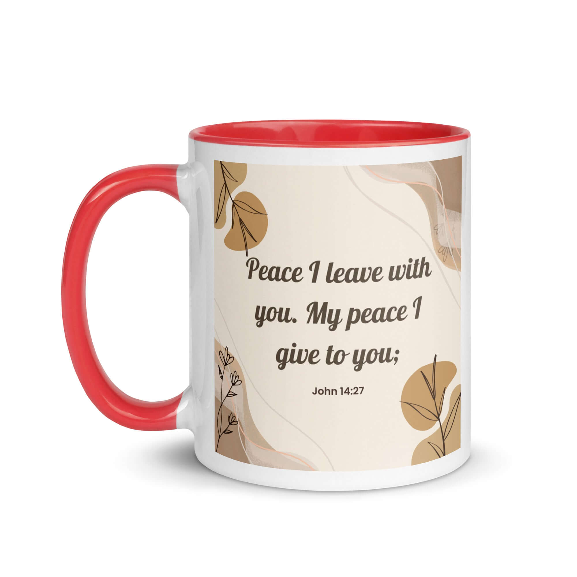 John 14:27 Bible Verse, Peace I White Ceramic Mug with Color Inside