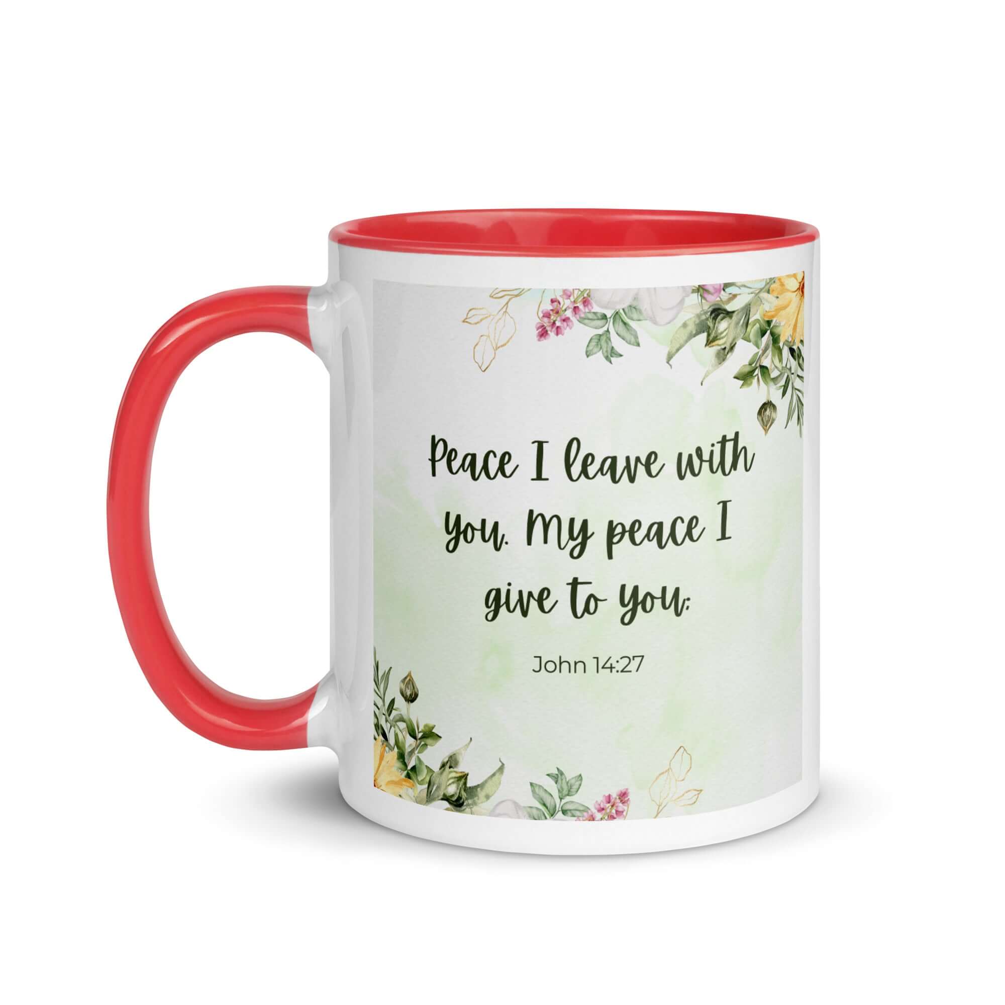 John 14:27 Bible Verse, My peace White Ceramic Mug with Color Inside