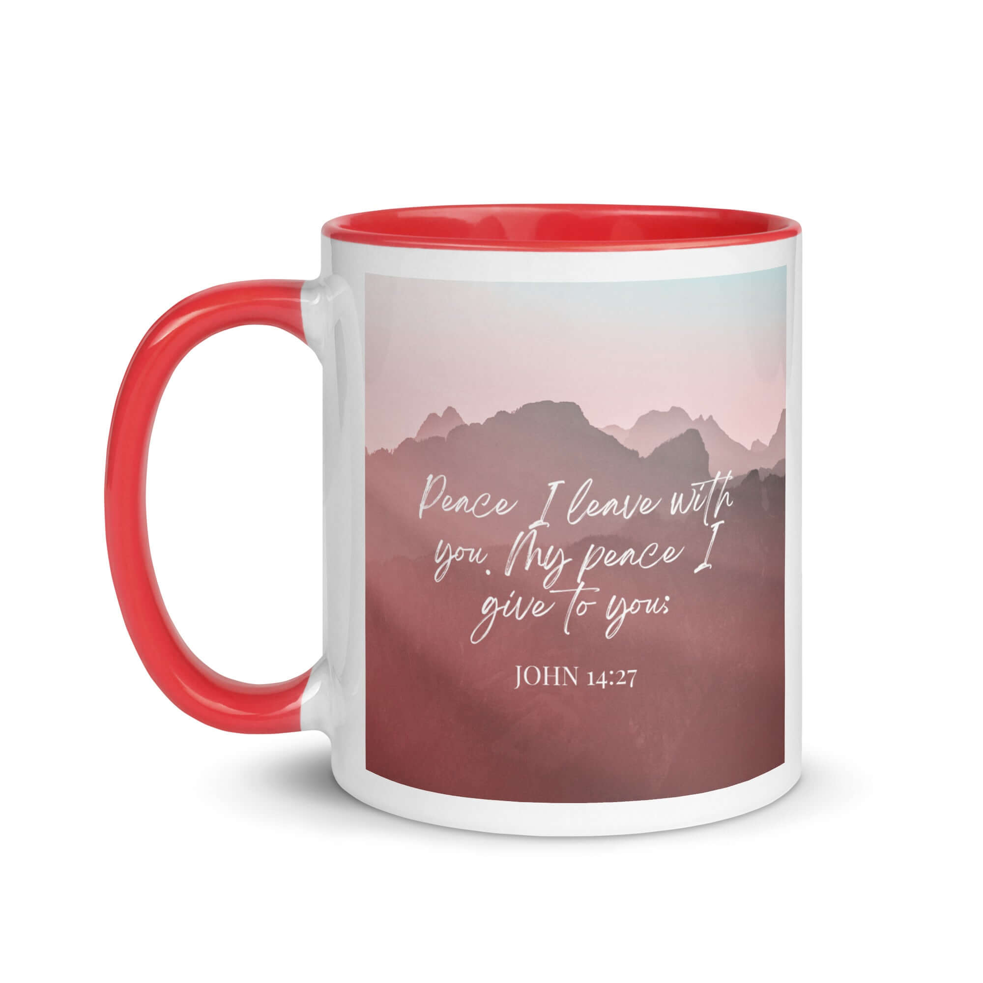 John 14:27 Bible Verse, I give you White Ceramic Mug with Color Inside