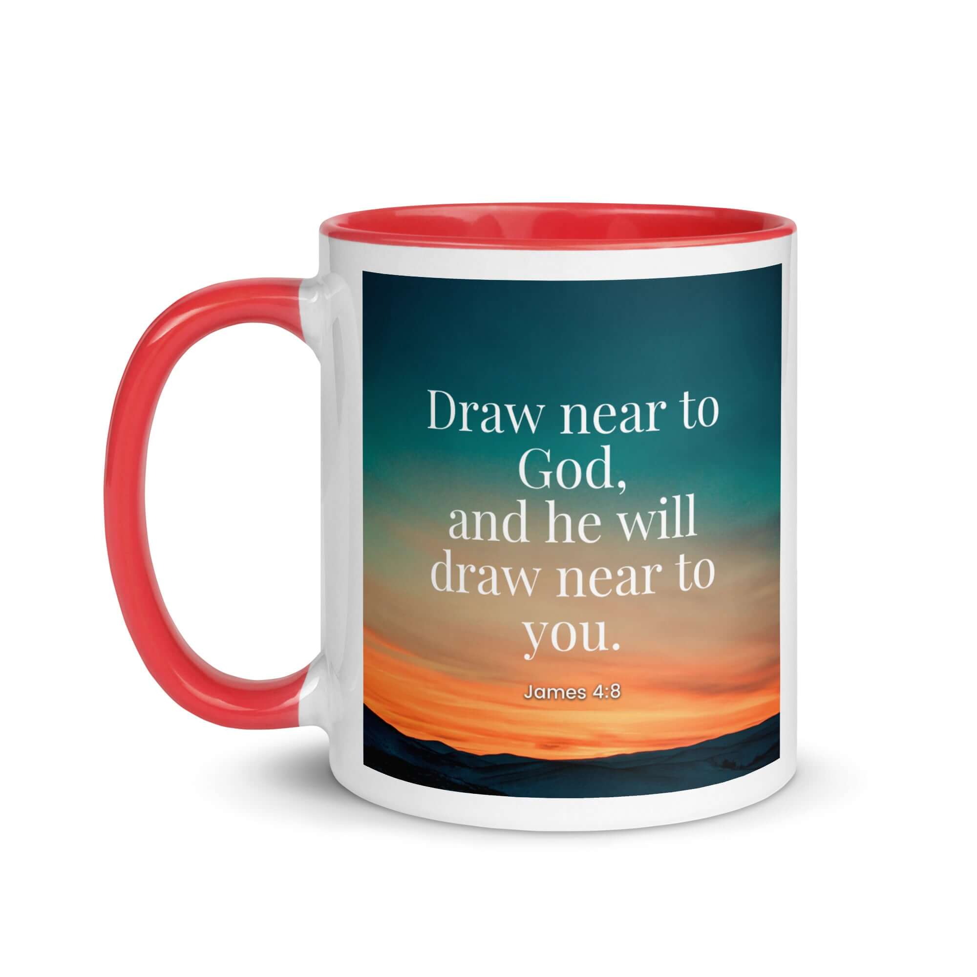 James 4:8 Bible Verse, near to God White Ceramic Mug with Color Inside