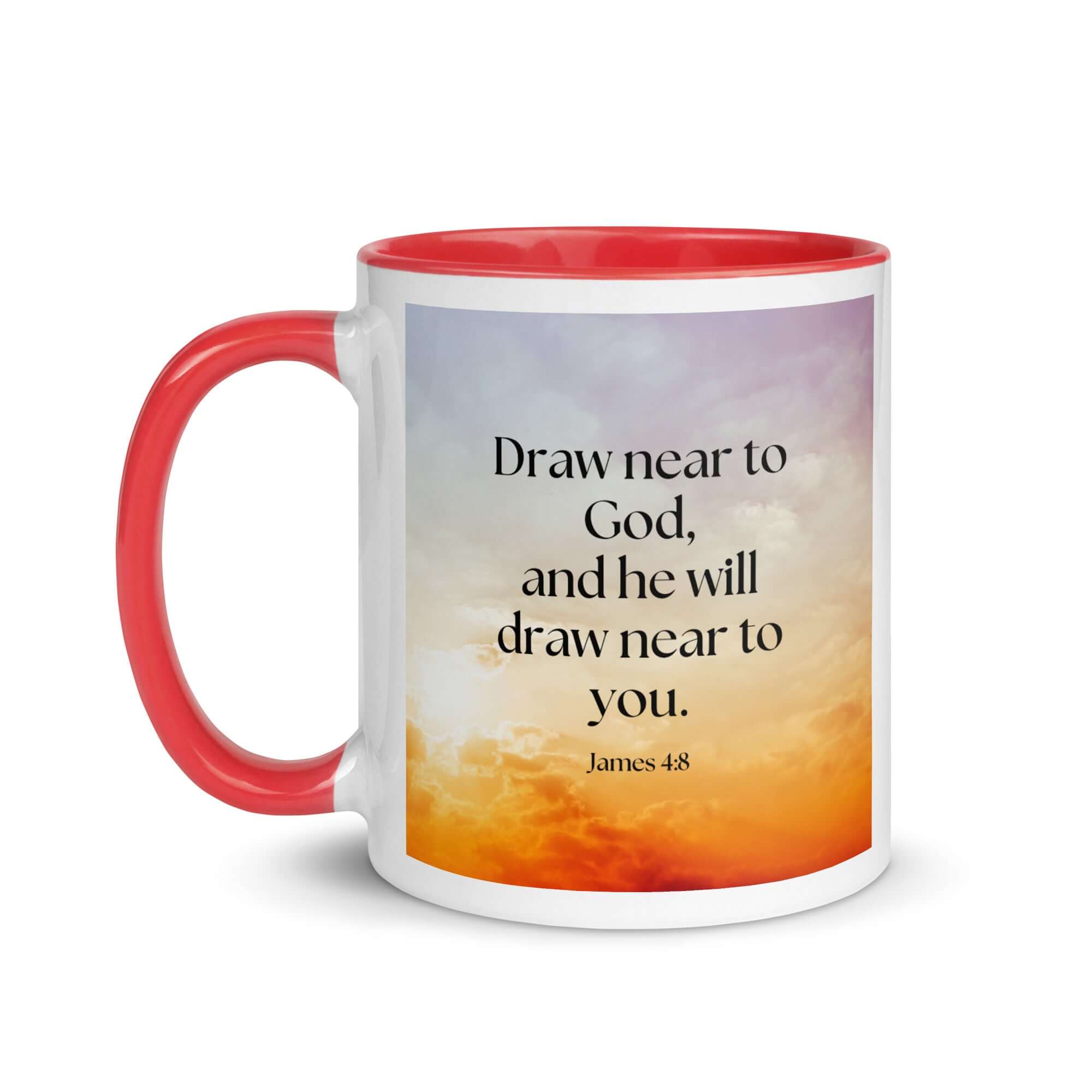 James 4:8 Bible Verse, he will draw White Ceramic Mug with Color Inside