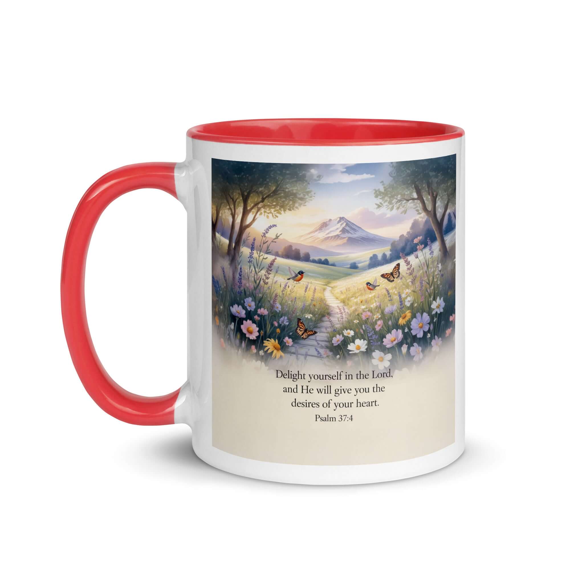 Psalm 37:4 Bible Verse, Delight White Ceramic Mug with Color Inside
