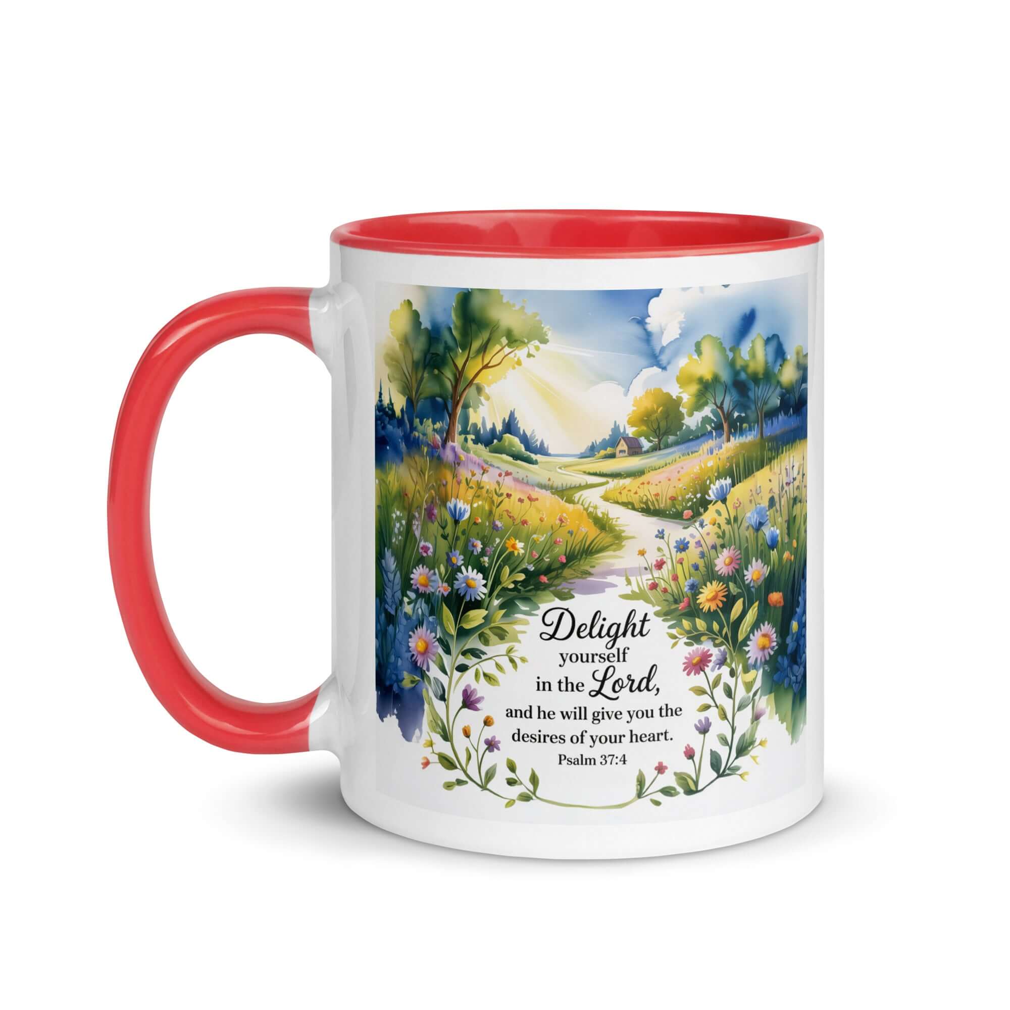 Psalm 37:4 Bible Verse, desires White Ceramic Mug with Color Inside
