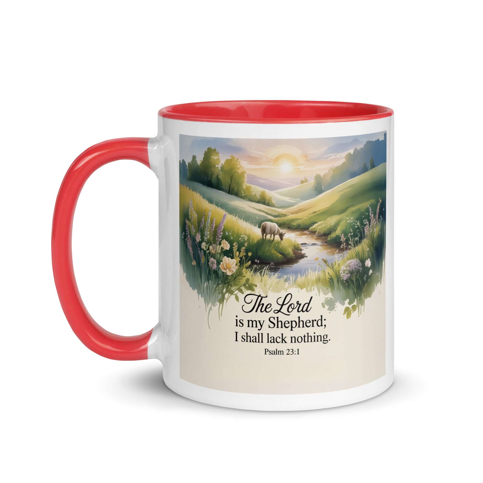 Psalm 23:1 Bible Verse, Lord White Ceramic Mug with Color Inside