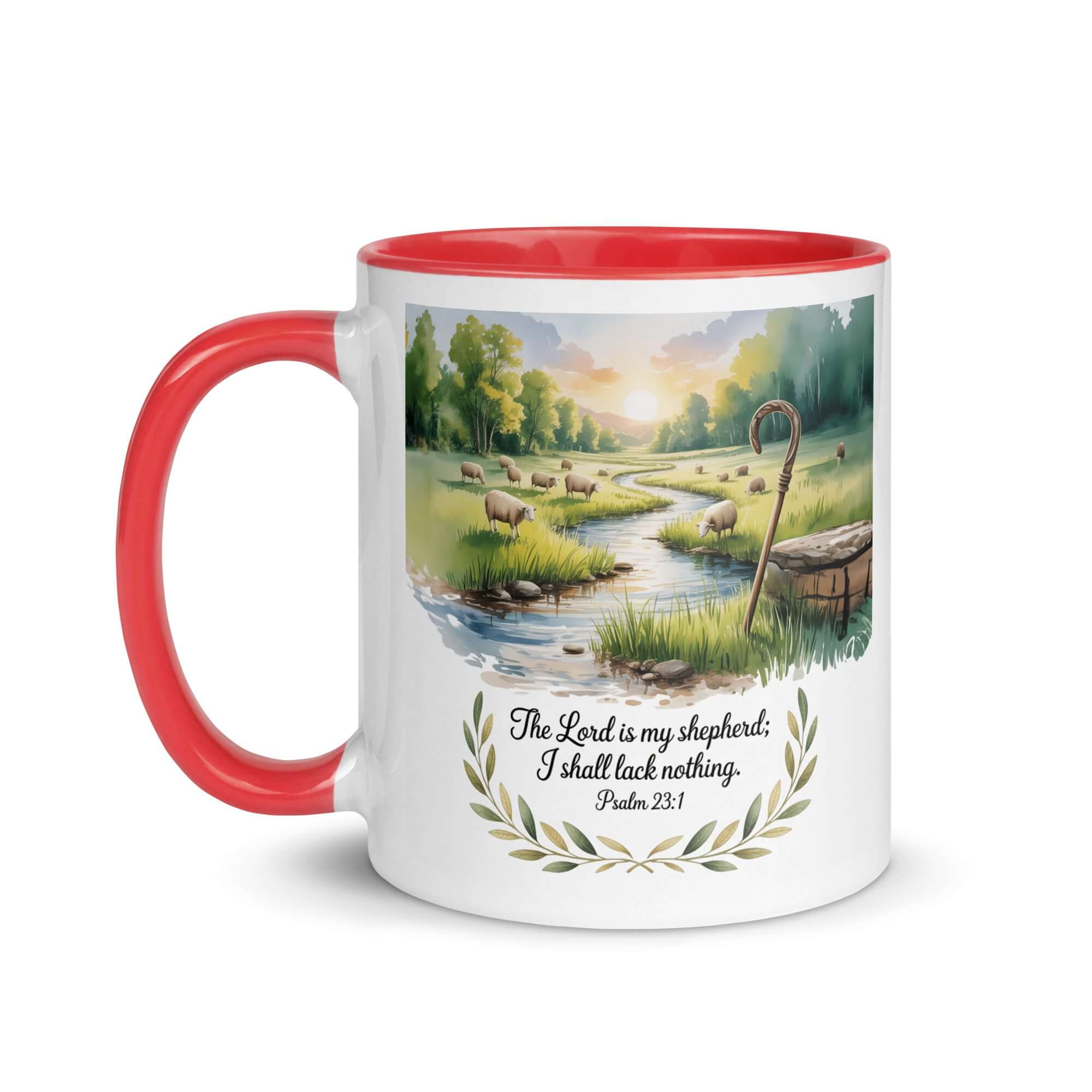 Psalm 23:1 Bible Verse, is my White Ceramic Mug with Color Inside