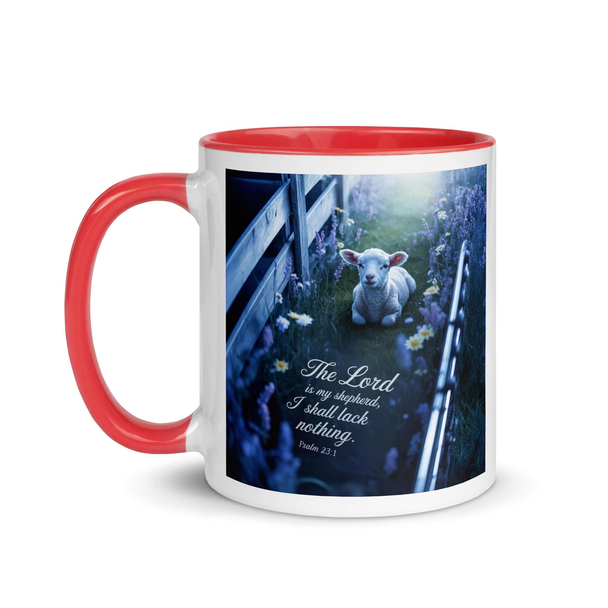Psalm 23:1 Bible Verse, Shepherd White Ceramic Mug with Color Inside