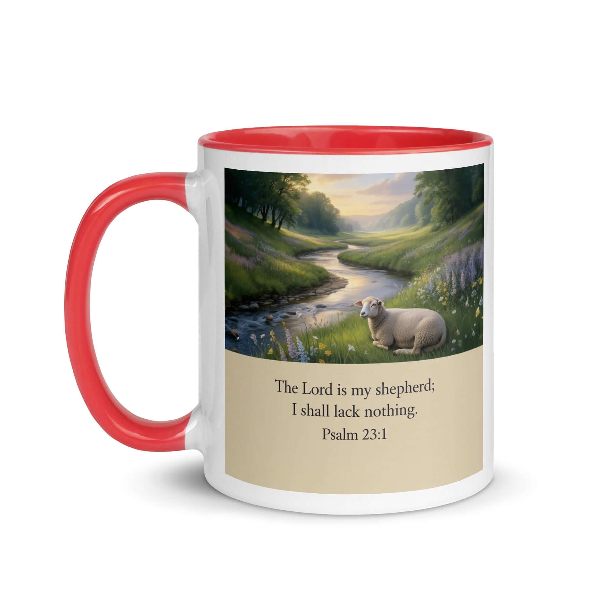 Psalm 23:1 Bible Verse, I shall White Ceramic Mug with Color Inside