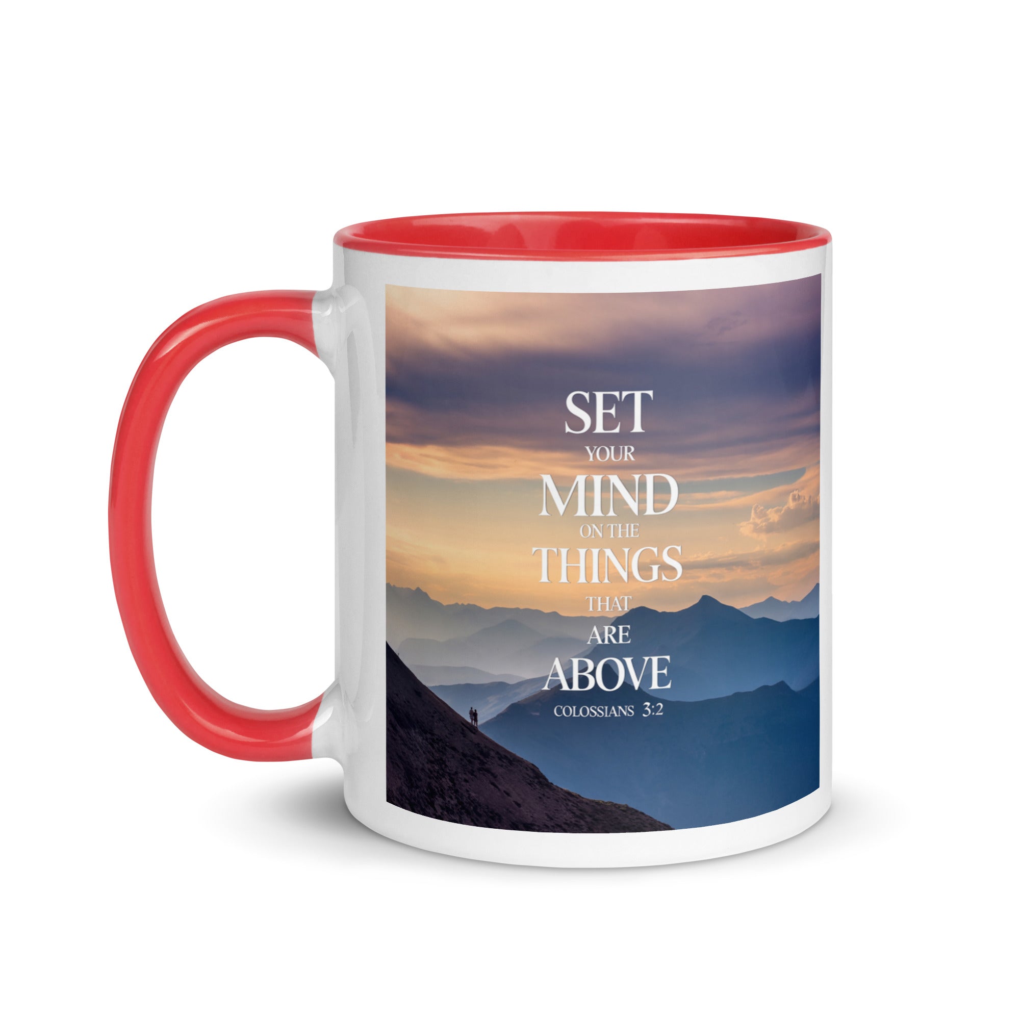 Colossians 3:2 Bible Verse things that White Ceramic Mug with Color Inside
