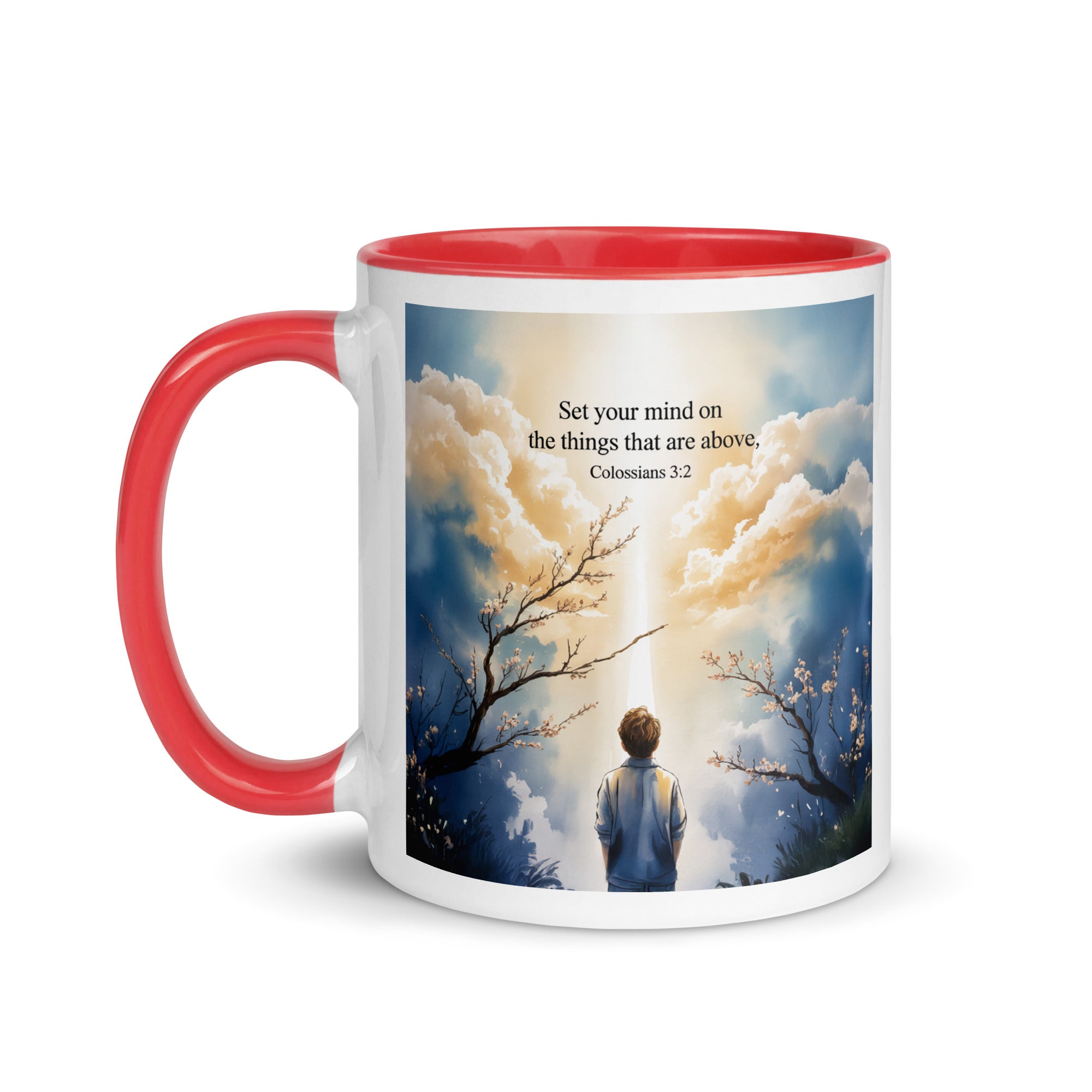 Colossians 3:2 Bible Verse the things White Ceramic Mug with Color Inside