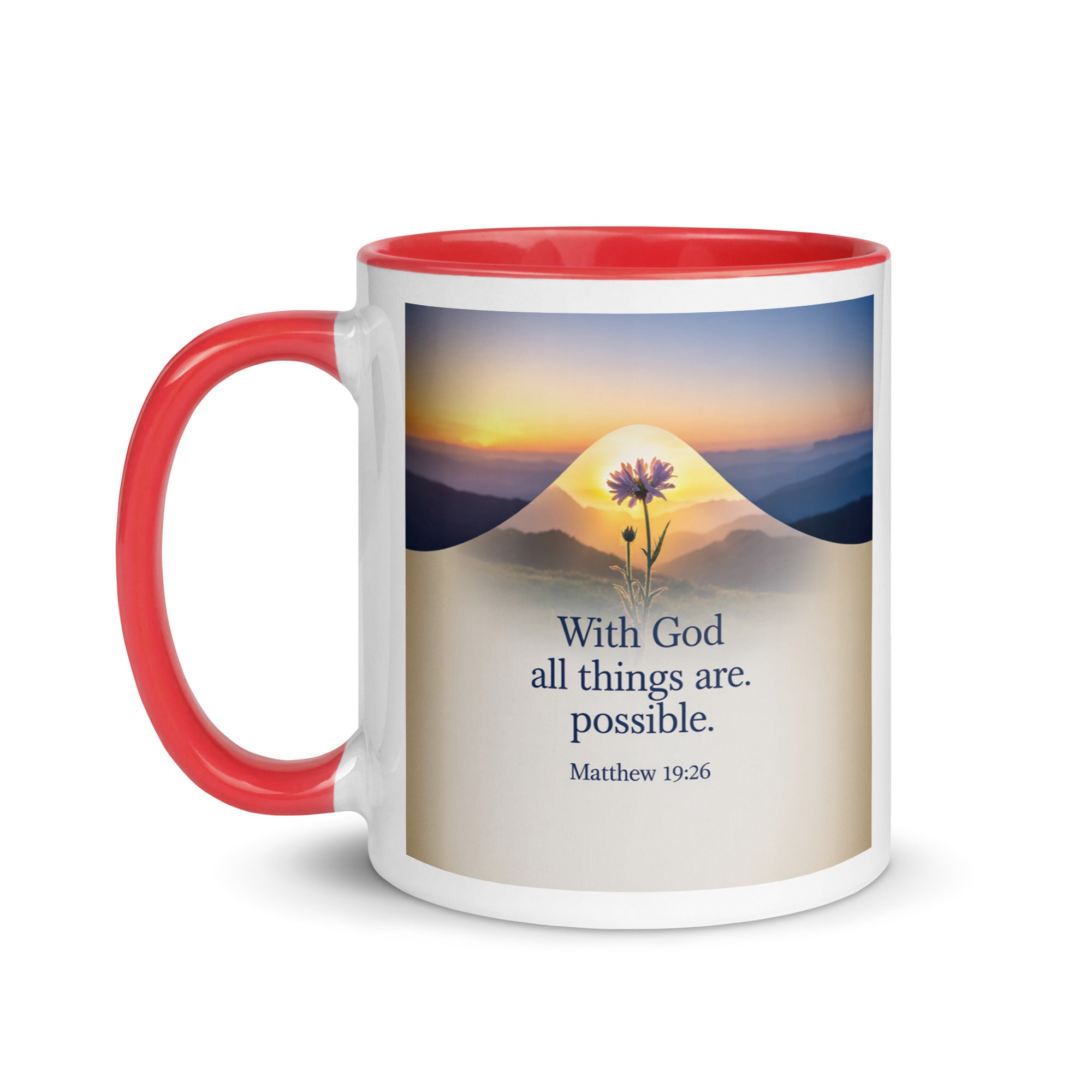Matthew 19:26 Bible Verse at them White Ceramic Mug with Color Inside