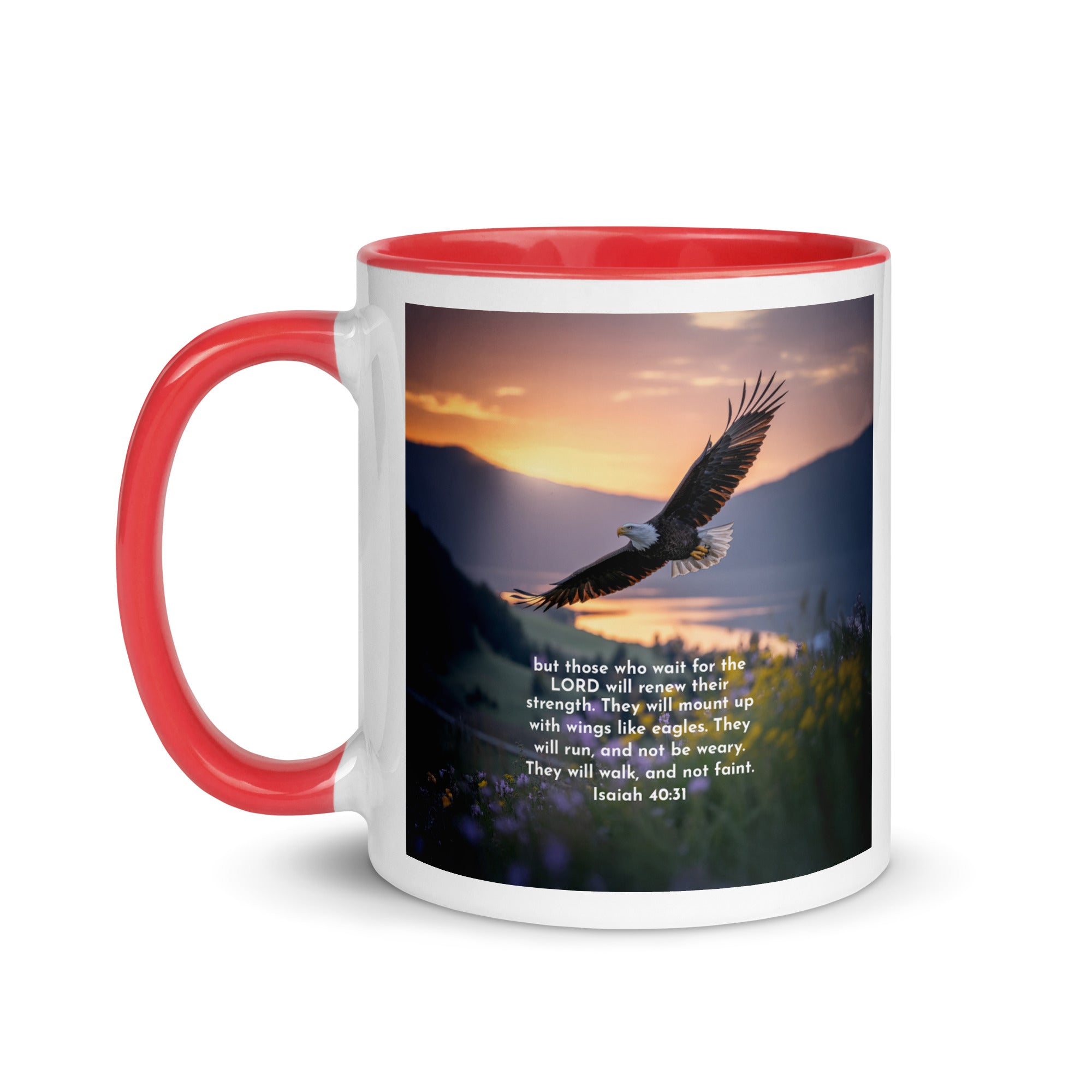 Isaiah 40:31 Bible Verse Renew Strength White Ceramic Mug with Color Inside