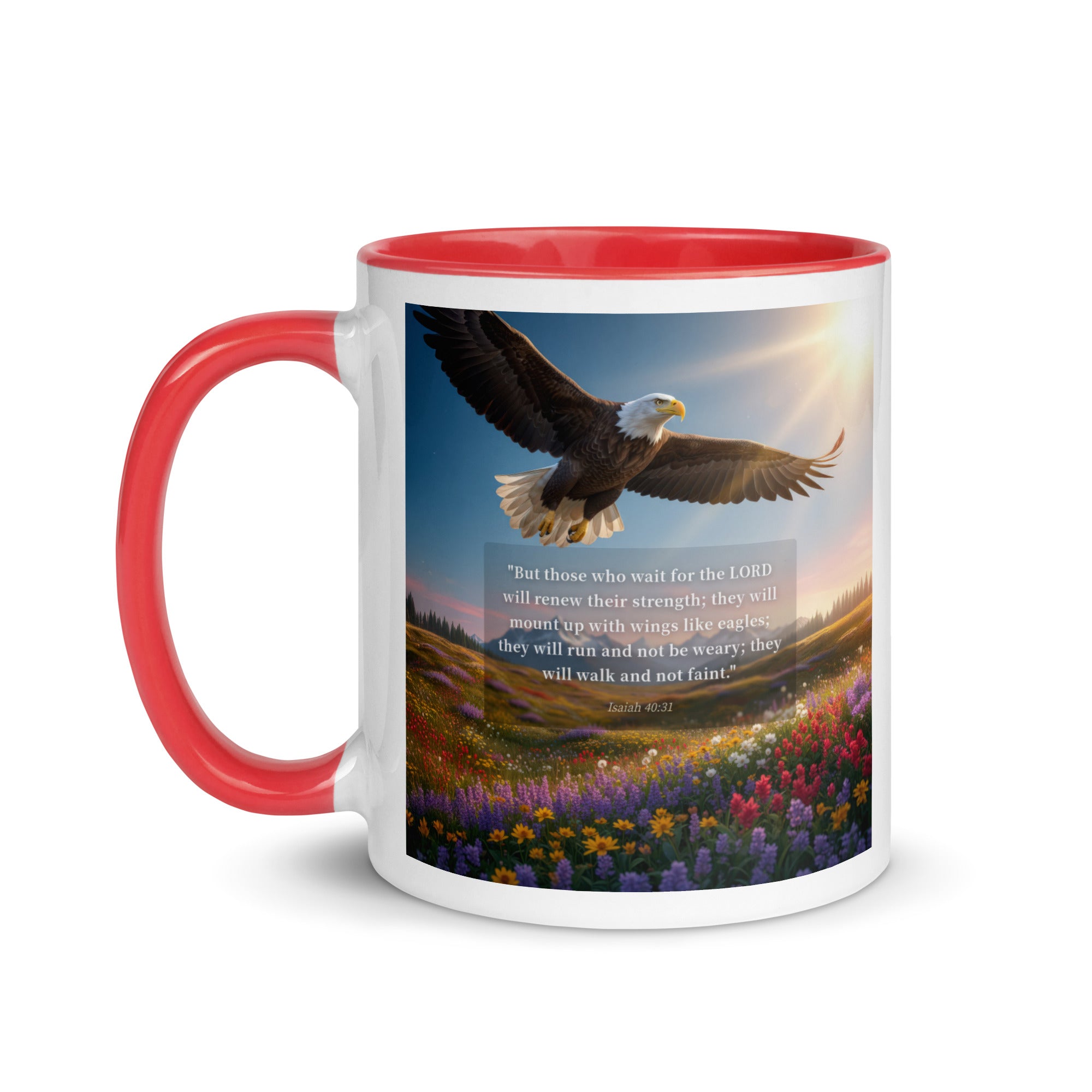 Isaiah 40:31 Bible Verse Who Wait White Ceramic Mug with Color Inside