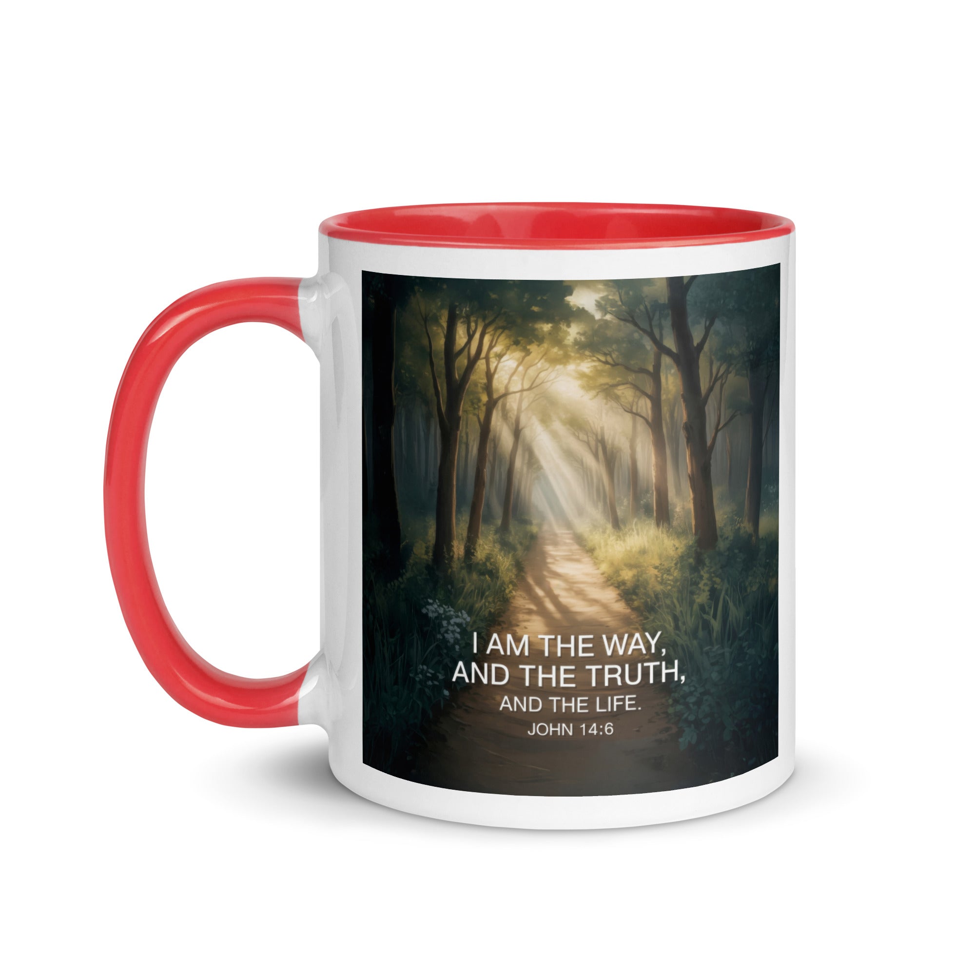 John 14:6 Bible Verse I Am White Ceramic Mug with Color Inside
