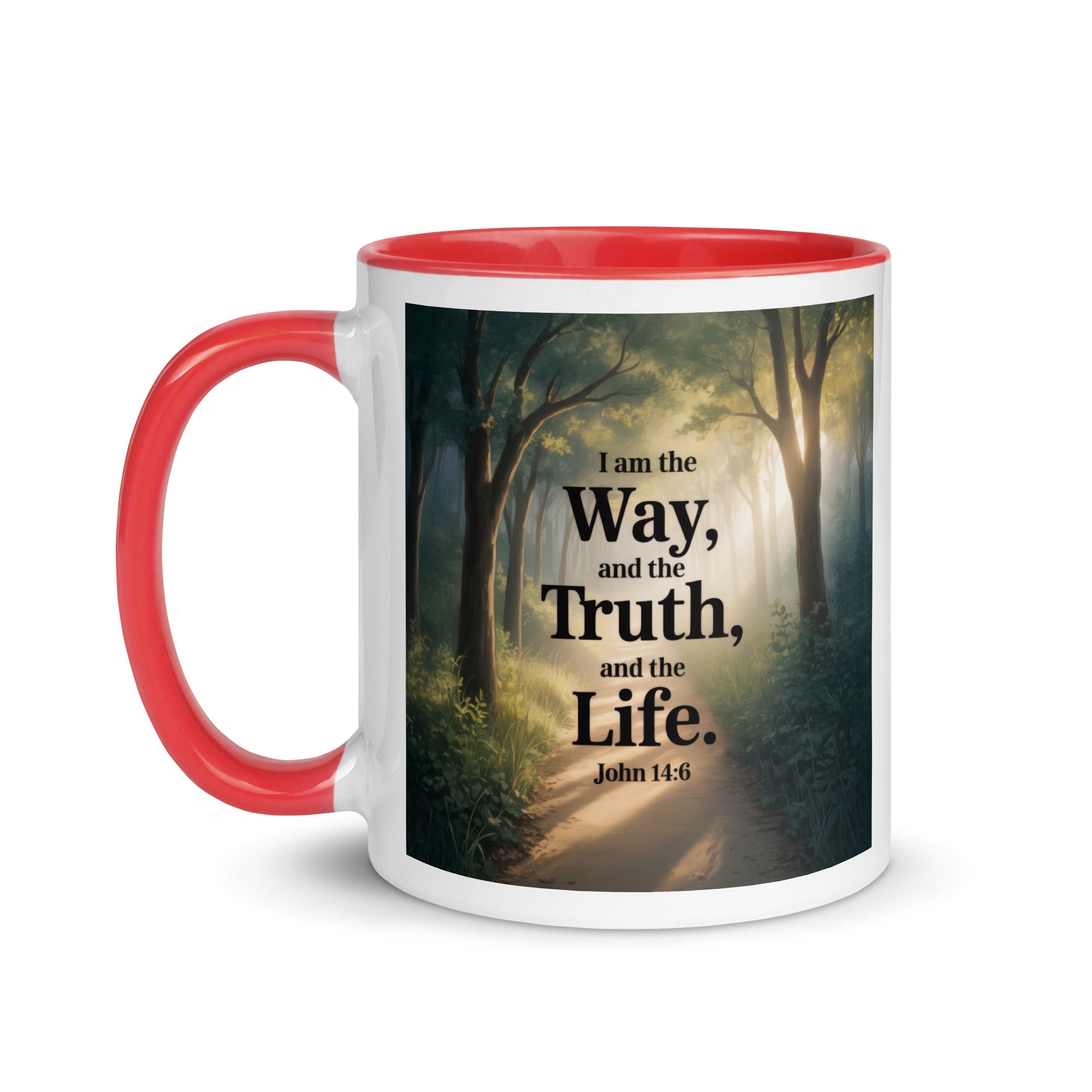John 14:6 Bible Verse The Life White Ceramic Mug with Color Inside