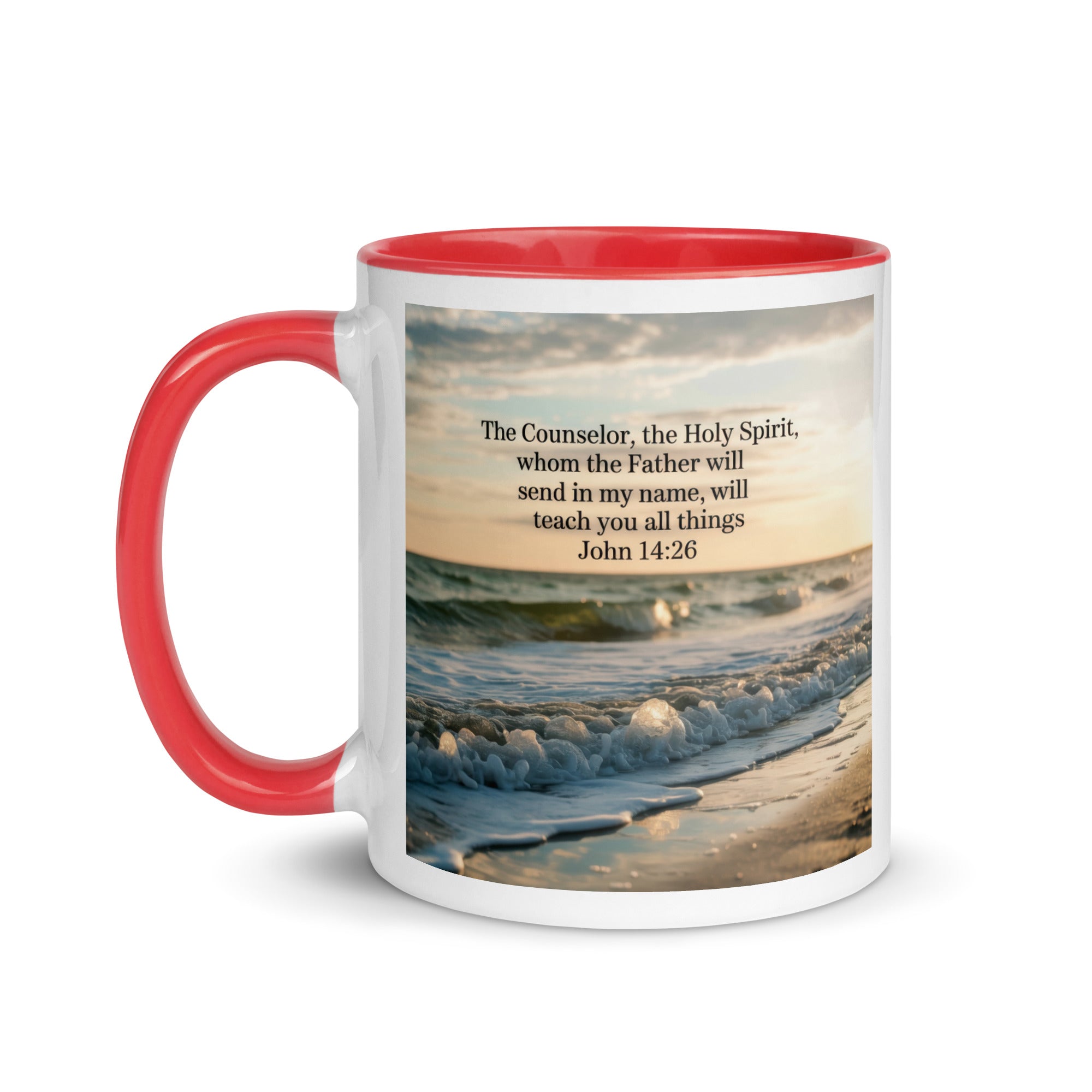 John 14:26 Bible Verse You All White Ceramic Mug with Color Inside