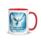 John 14:26 Bible Verse, Holy Spirit Dove White Ceramic Mug with Color Inside Red 11 oz