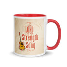Exodus 15:2 Bible Verse, The LORD is my strength White Ceramic Mug with Color Inside Red 11 oz