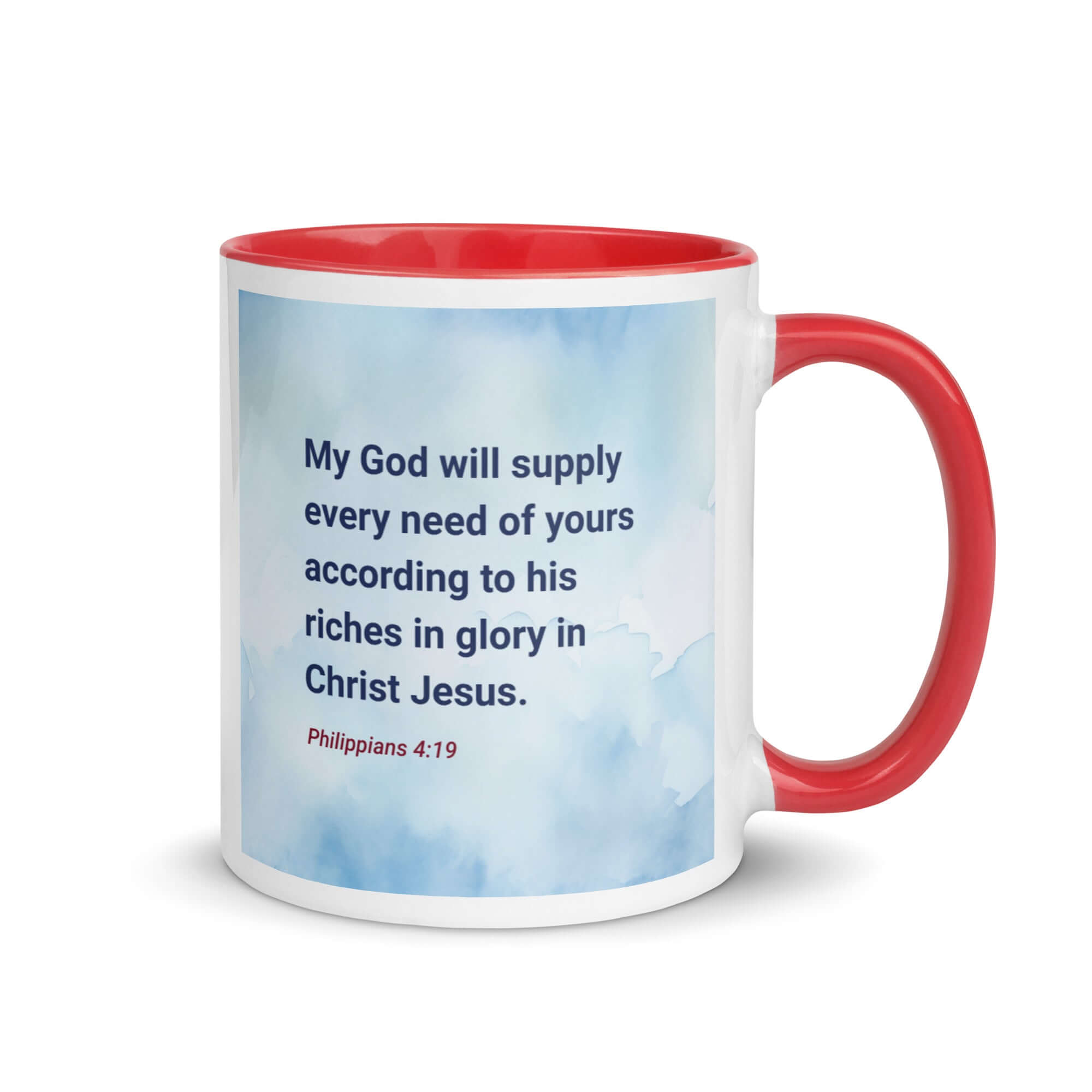 Philippians 4:19 Bible Verse, God will supply White Ceramic Mug with Color Inside Red 11 oz