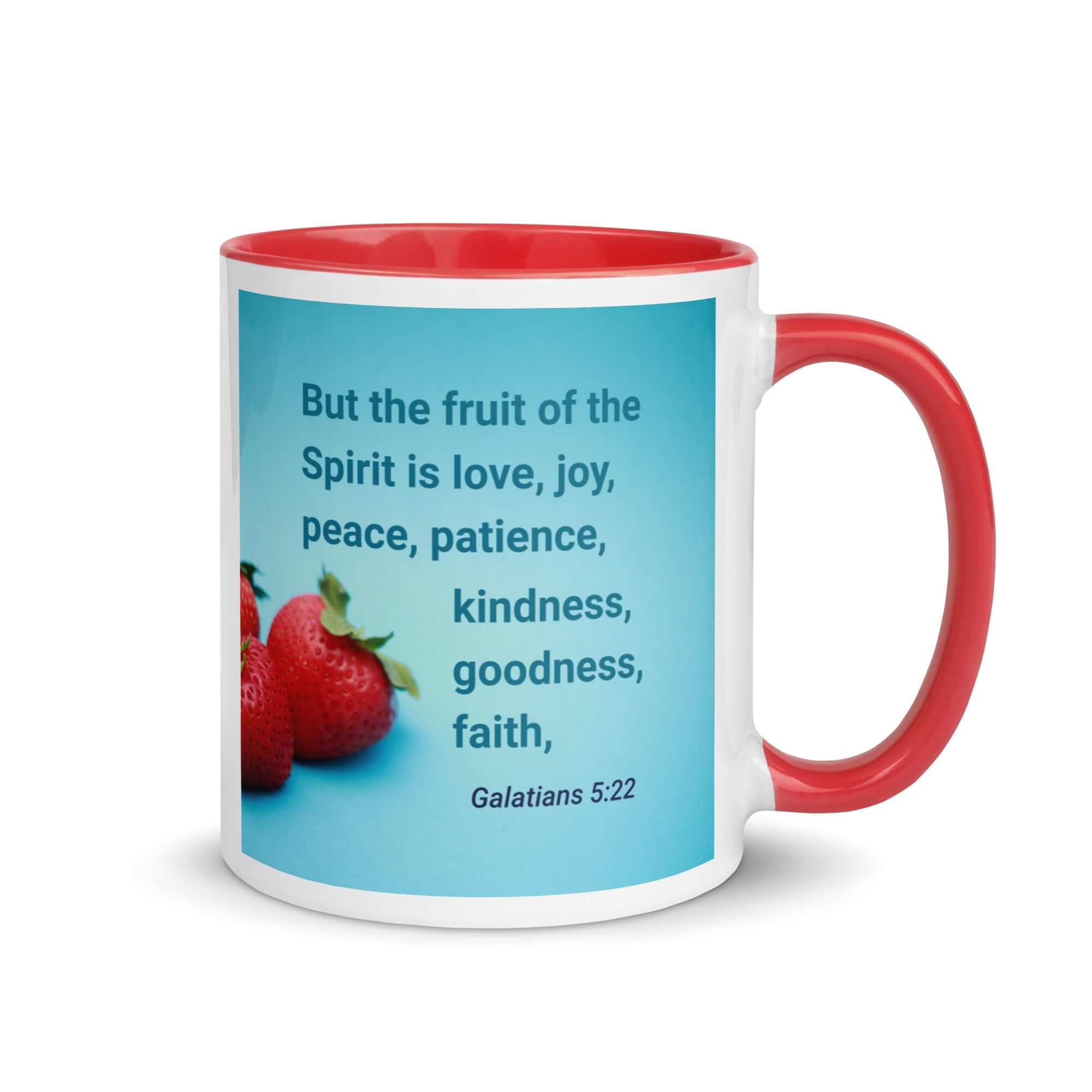 Galatians 5:22 Bible Verse, fruit of the Spirit White Ceramic Mug with Color Inside Red 11 oz