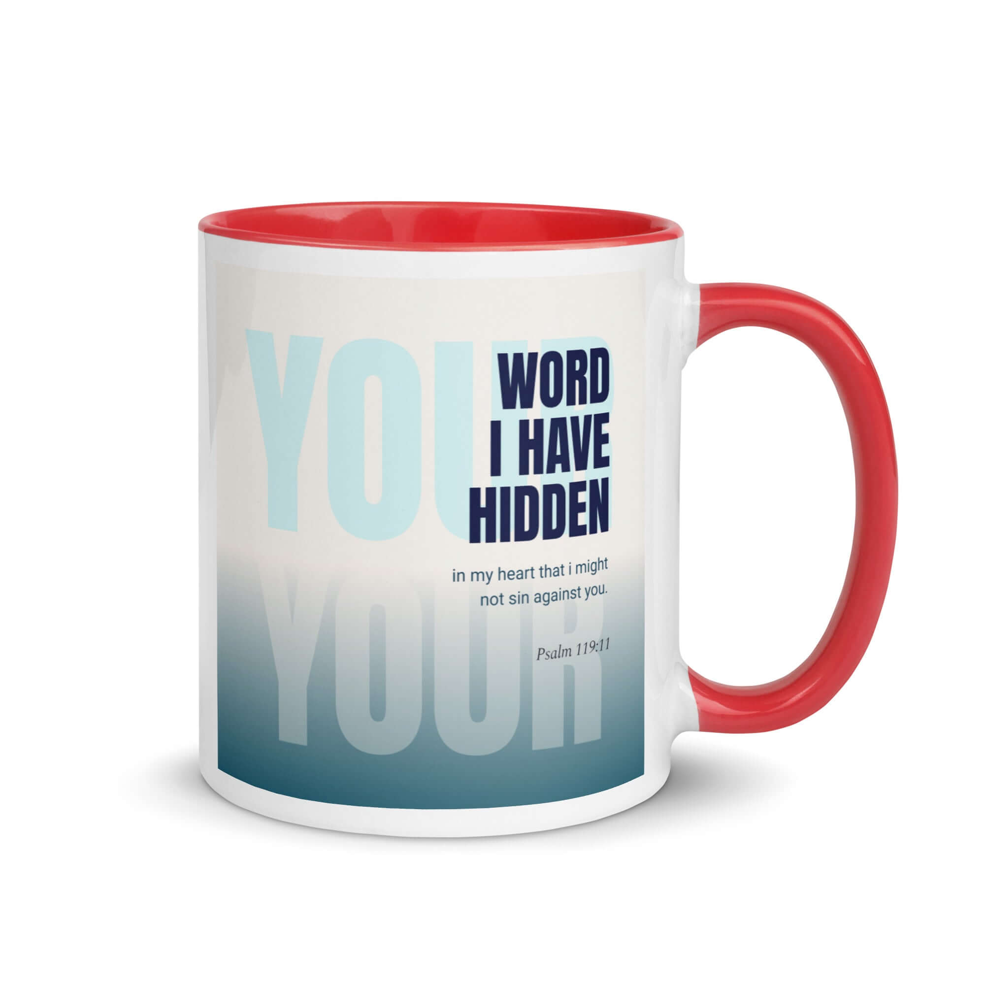 Psalm 119:11 Bible Verse, hidden your word White Ceramic Mug with Color Inside Red 11 oz