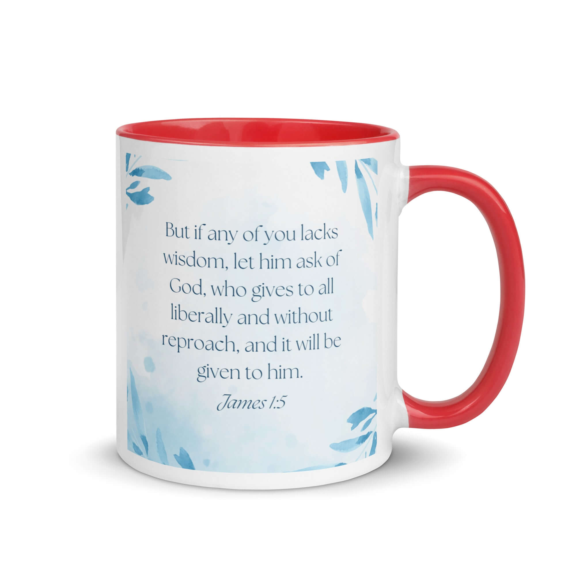 James 1:5 Bible Verse, lacks wisdom White Ceramic Mug with Color Inside Red 11 oz