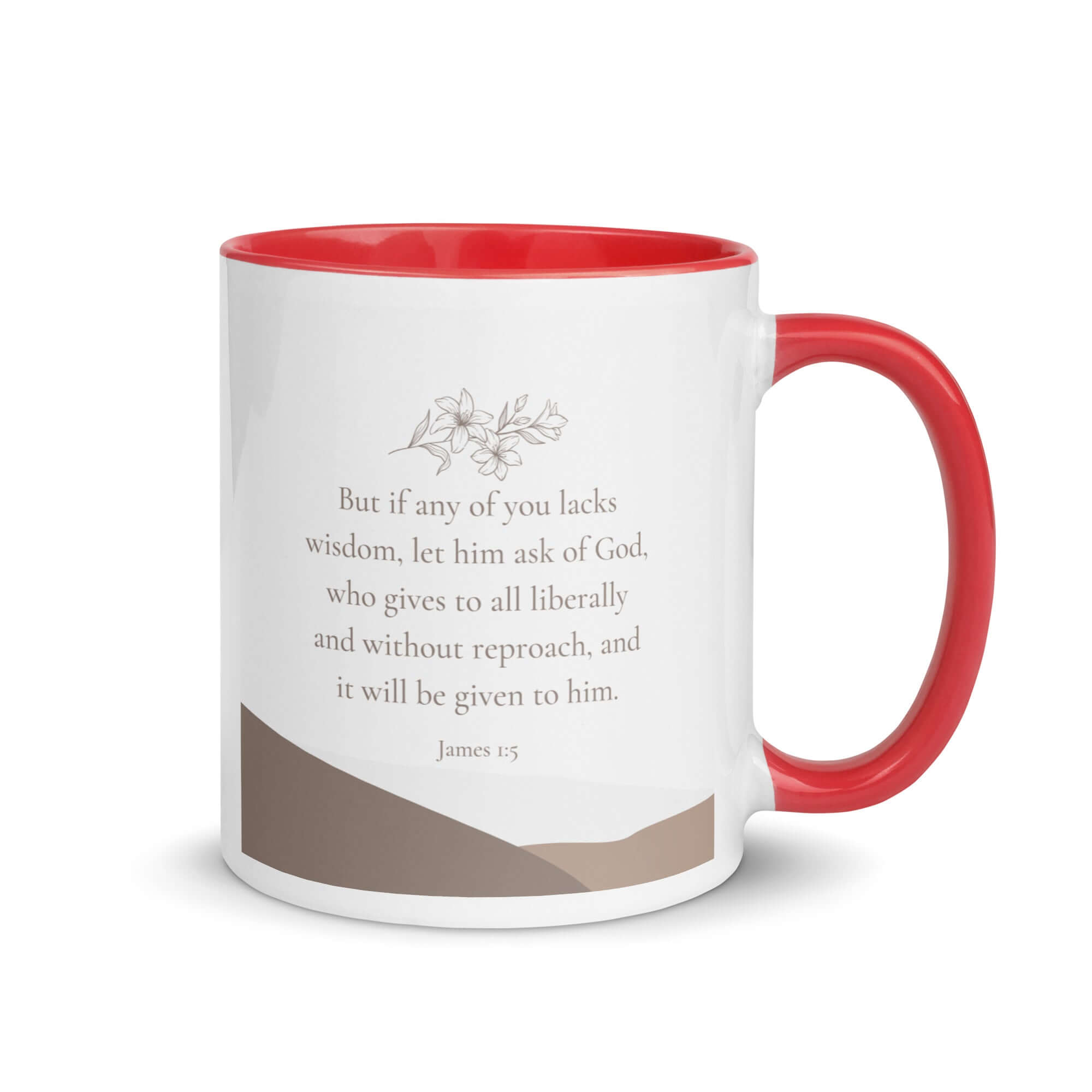 James 1:5 Bible Verse, ask of God White Ceramic Mug with Color Inside Red 11 oz