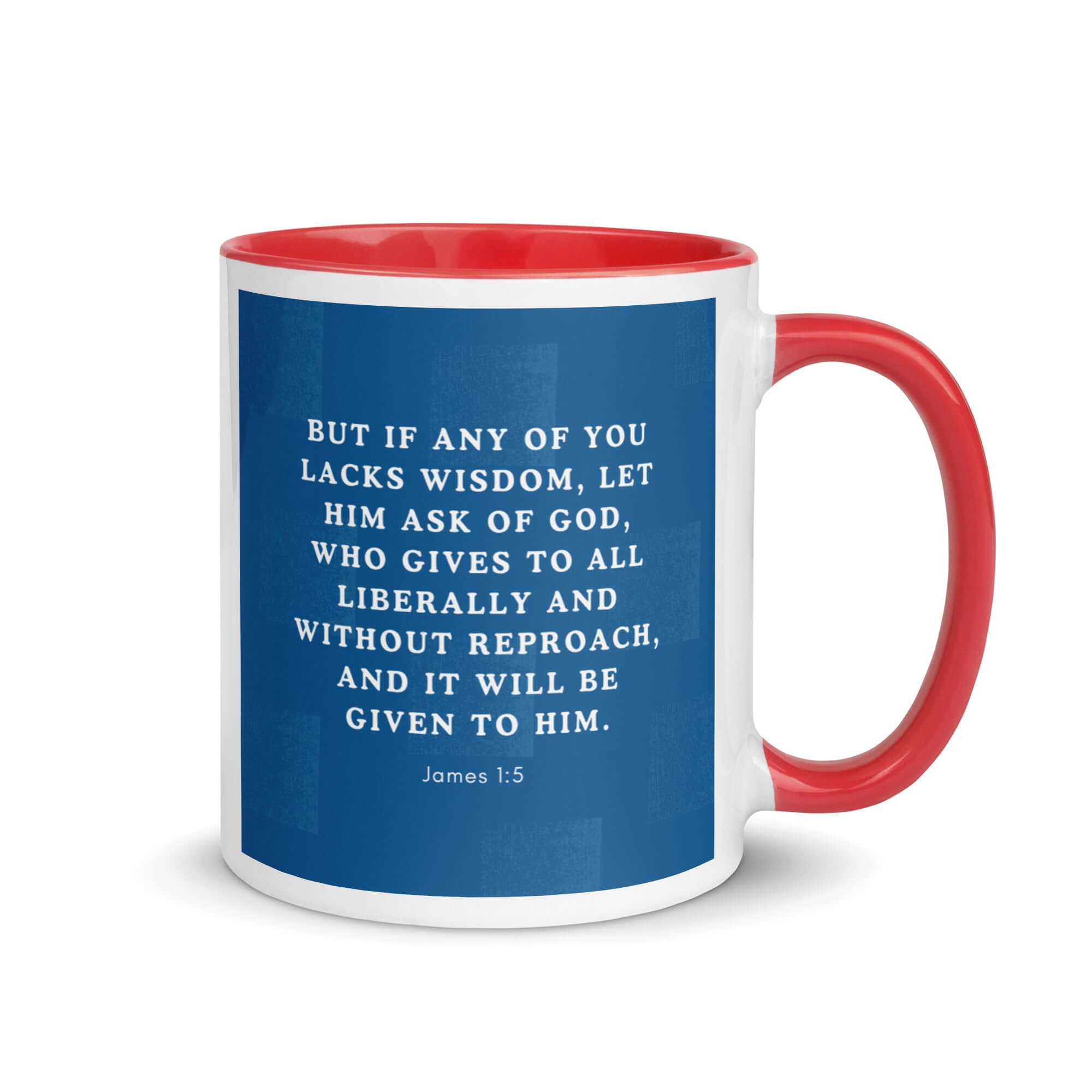James 1:5 Bible Verse, gives to all White Ceramic Mug with Color Inside Red 11 oz