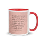 Revelation 21:4 Bible Verse, their eyes White Ceramic Mug with Color Inside Red 11 oz