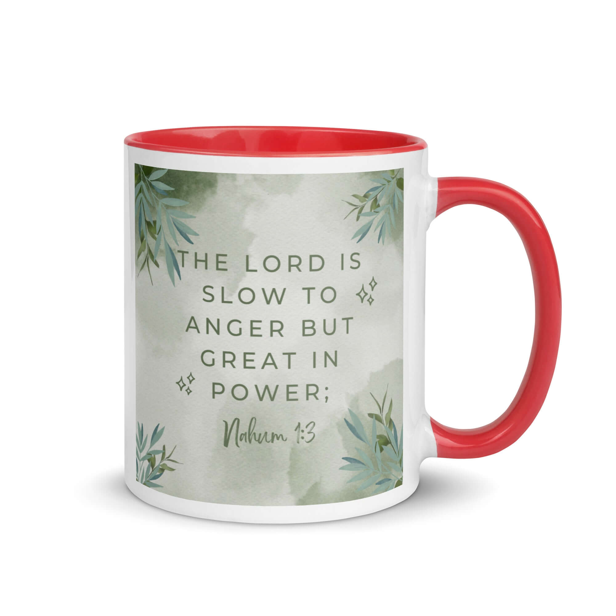 Nahum 1:3 Bible Verse, The Lord is slow White Ceramic Mug with Color Inside Red 11 oz