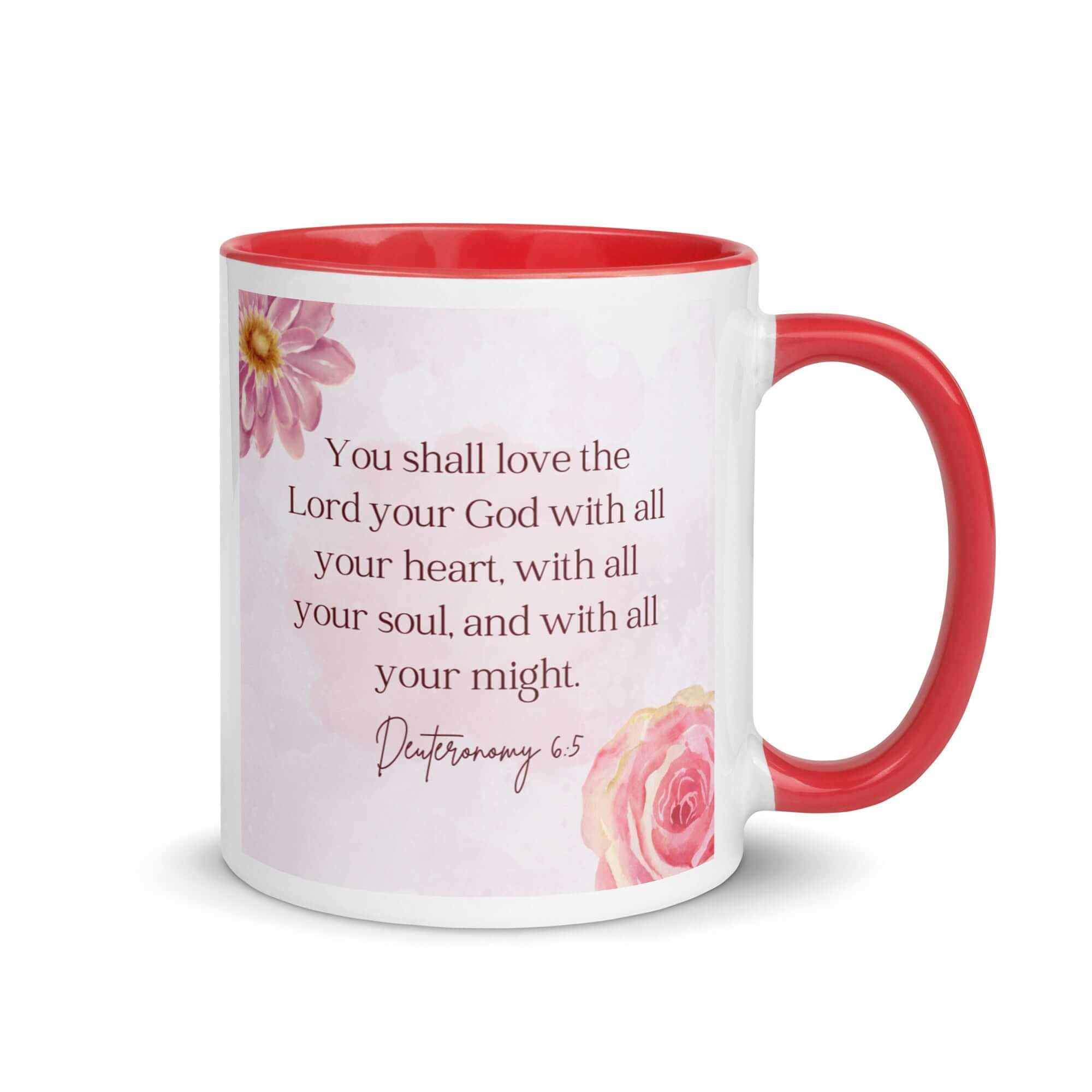 Deuteronomy 6:5 Bible Verse, the Lord White Ceramic Mug with Color Inside Red 11 oz