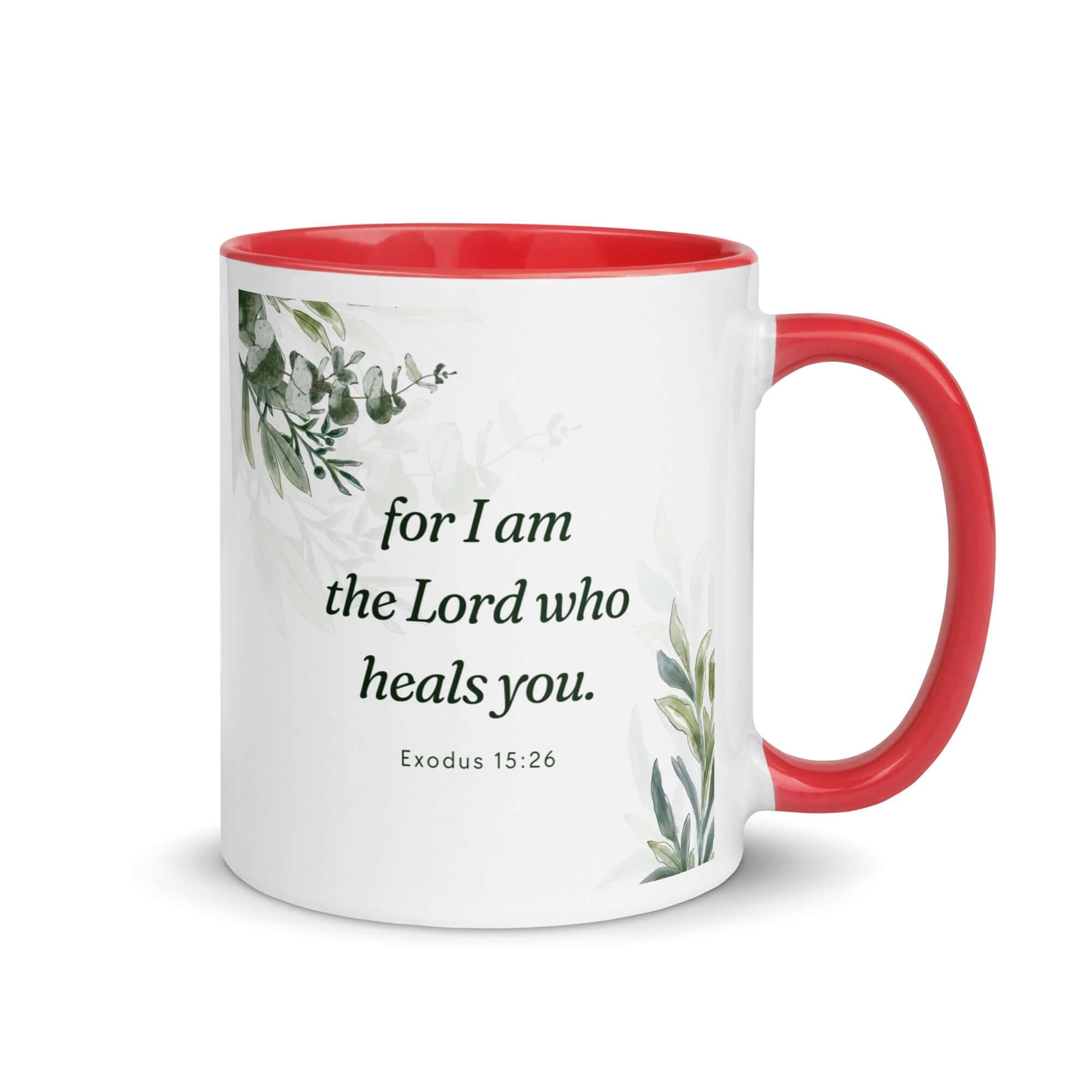 Exodus 15:26 Bible Verse, Gods voice White Ceramic Mug with Color Inside Red 11 oz