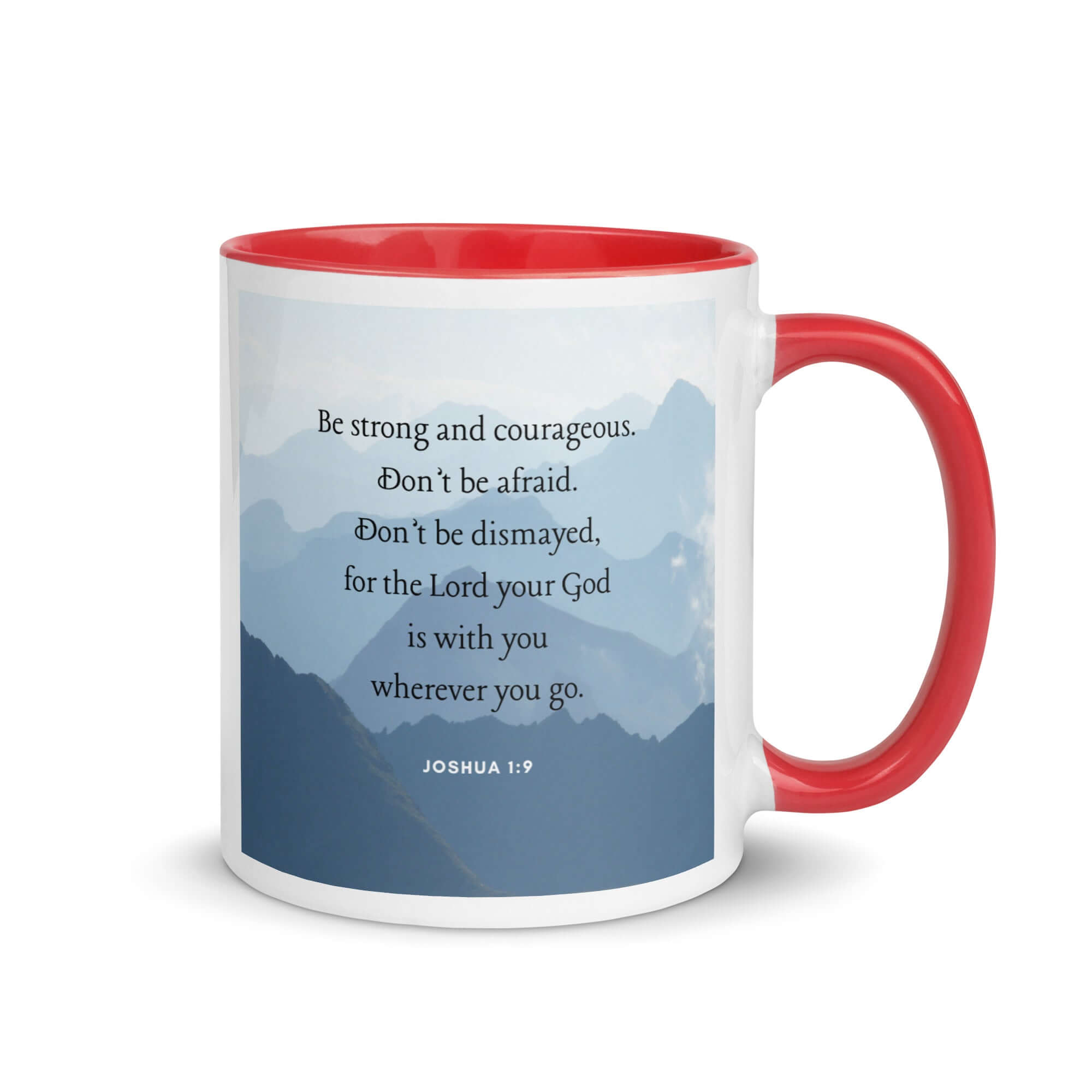 Joshua 1:9 Bible Verse, Courageous White Ceramic Mug with Color Inside Red 11 oz