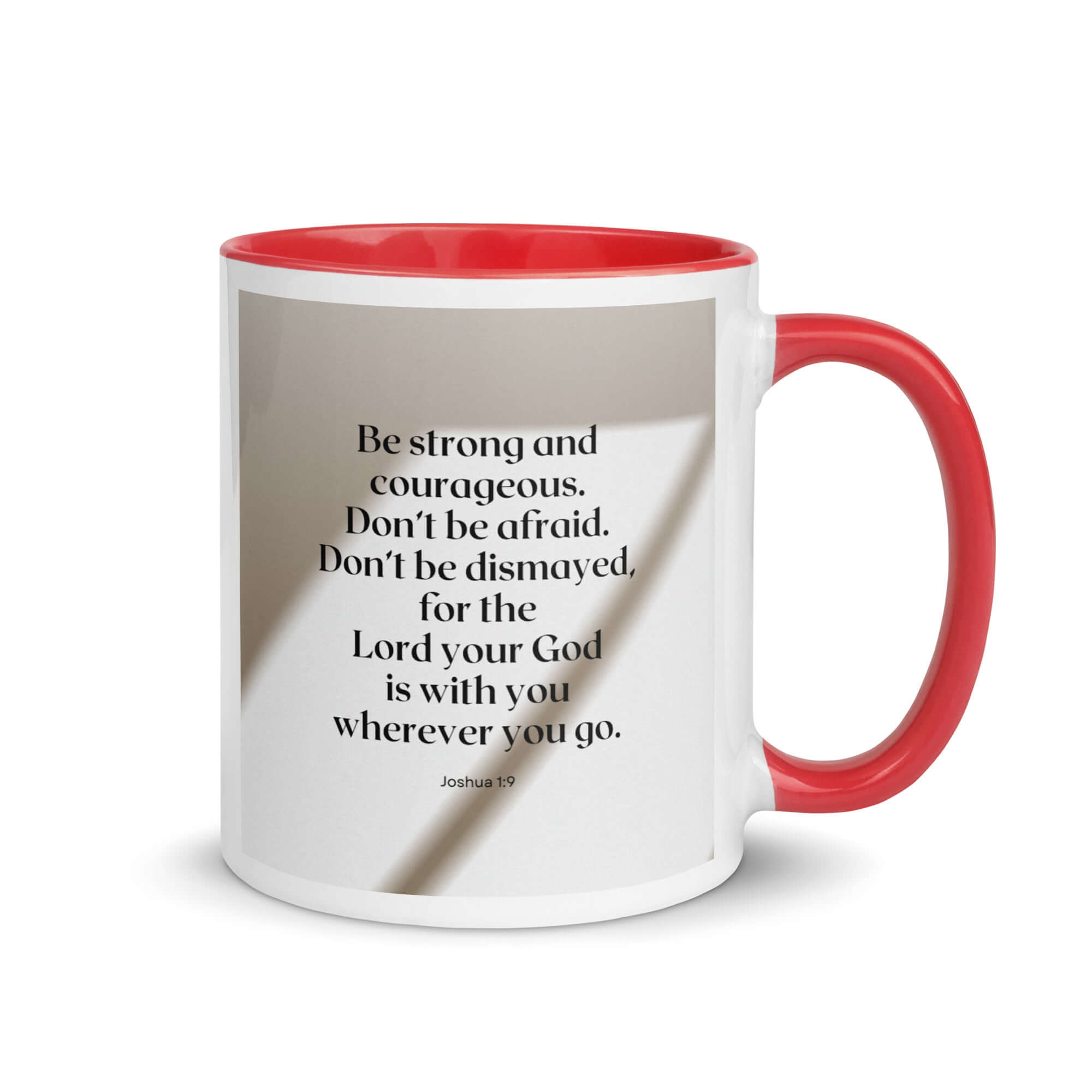 Joshua 1:9 Bible Verse, for the Lord White Ceramic Mug with Color Inside Red 11 oz