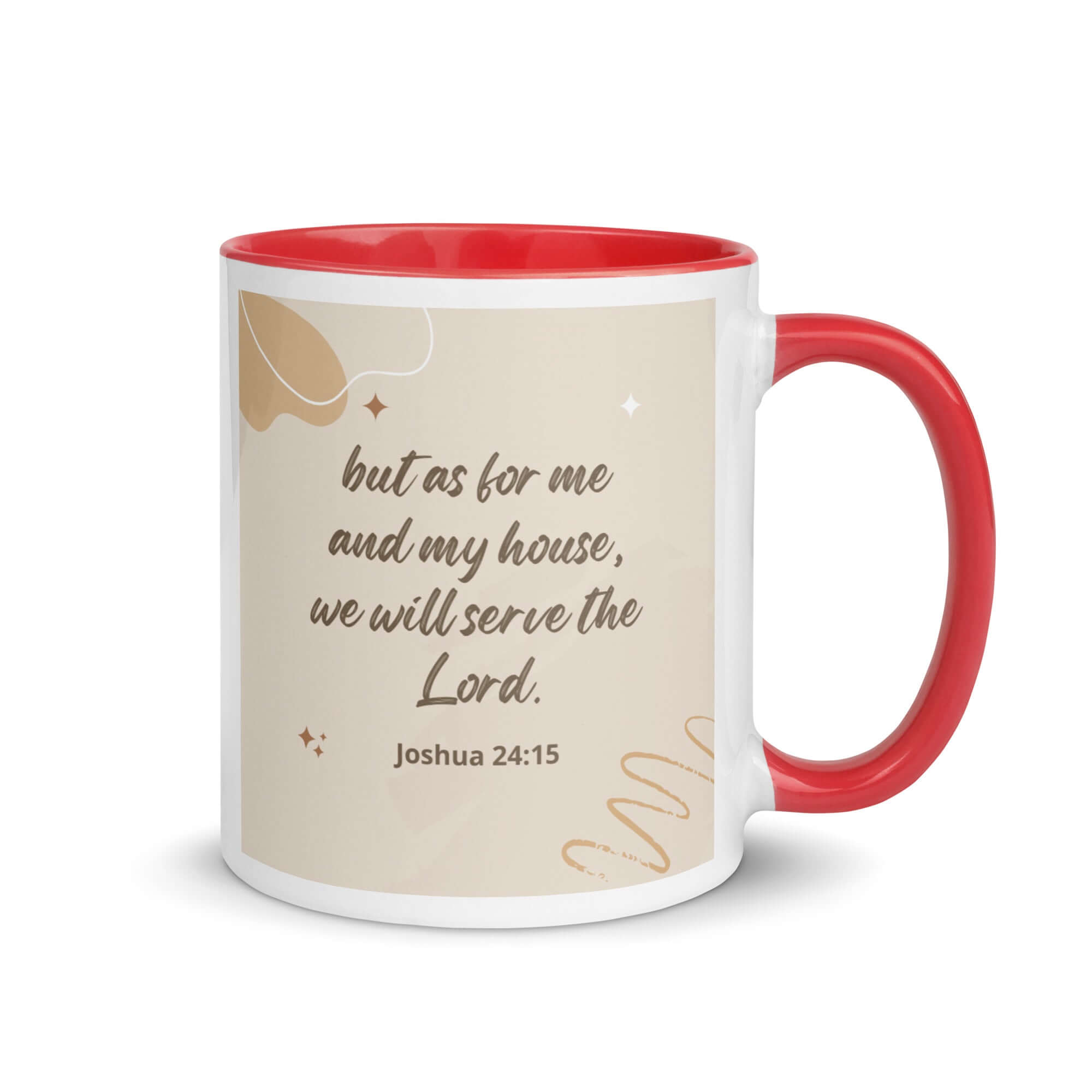Joshua 24:15 Bible Verse, will serve White Ceramic Mug with Color Inside Red 11 oz