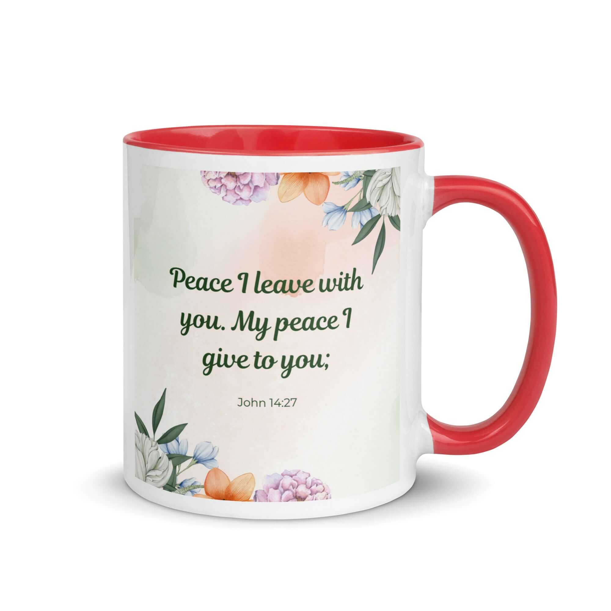 John 14:27 Bible Verse, with you White Ceramic Mug with Color Inside Red 11 oz