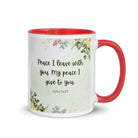 John 14:27 Bible Verse, My peace White Ceramic Mug with Color Inside Red 11 oz