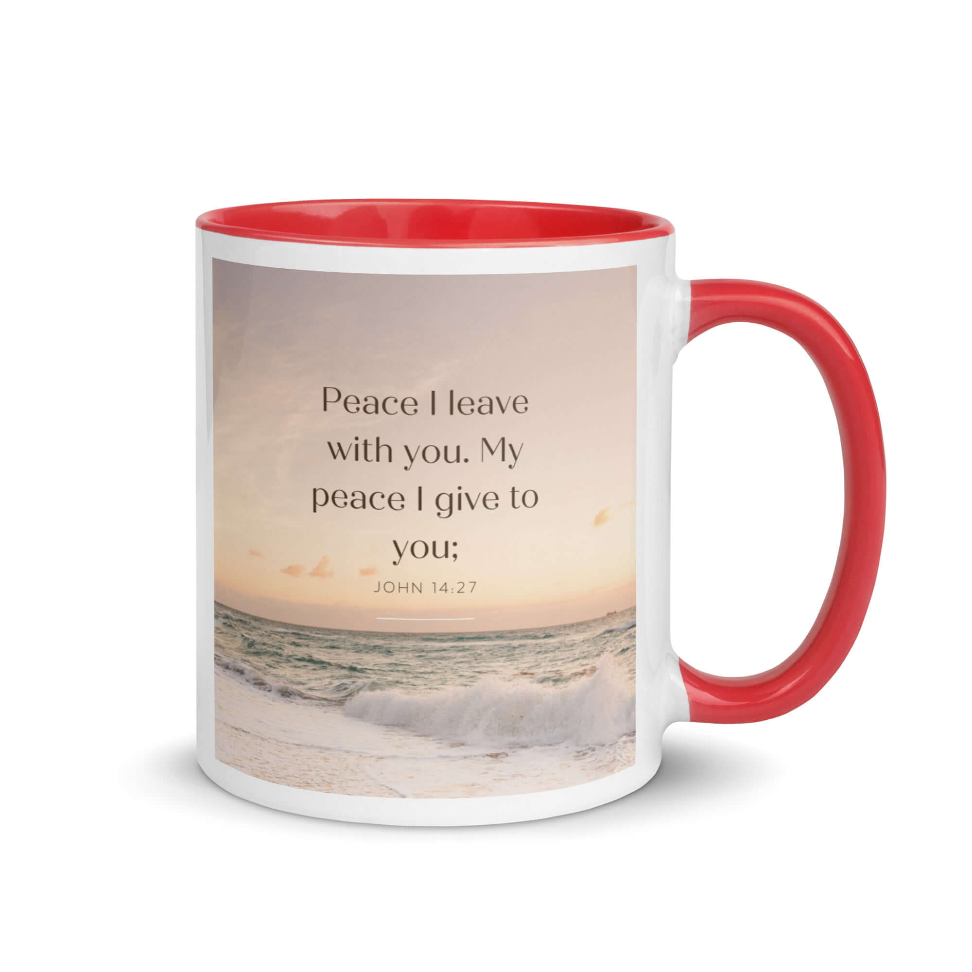 John 14:27 Bible Verse, not as the White Ceramic Mug with Color Inside Red 11 oz