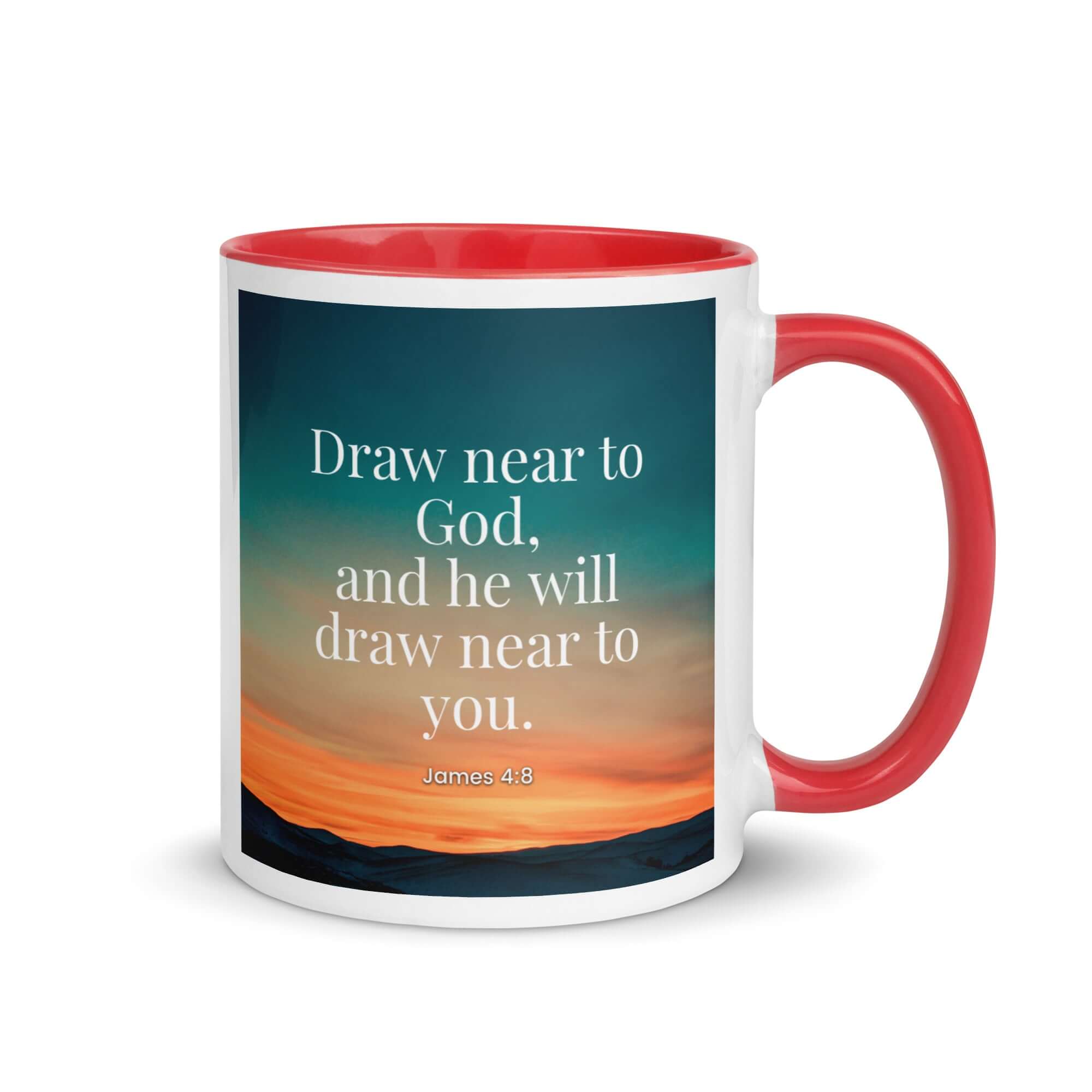 James 4:8 Bible Verse, near to God White Ceramic Mug with Color Inside Red 11 oz