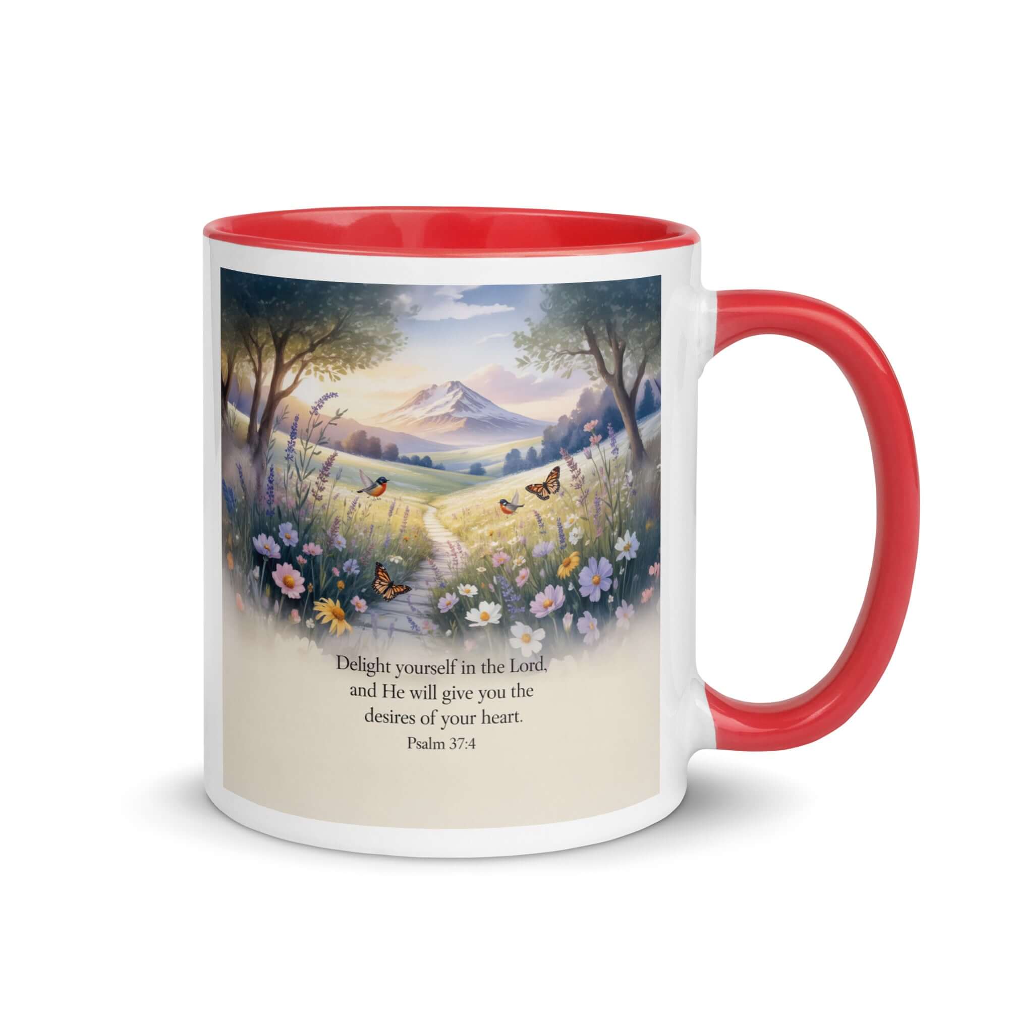 Psalm 37:4 Bible Verse, Delight White Ceramic Mug with Color Inside Red 11 oz